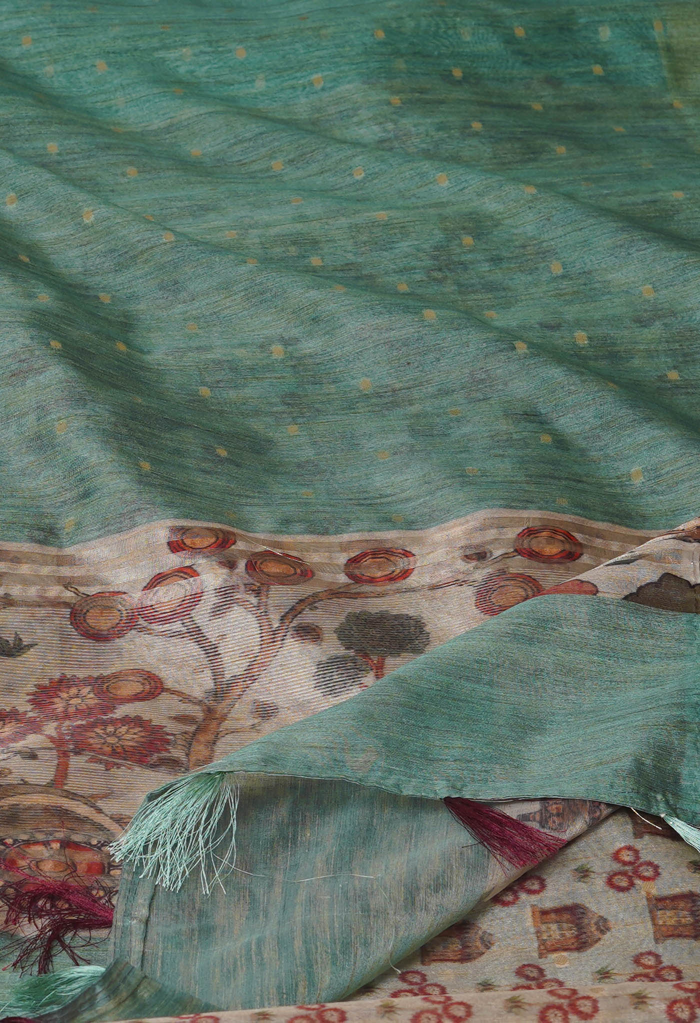 Pale Green Dupion Digital Printed Banarasi Silk Saree