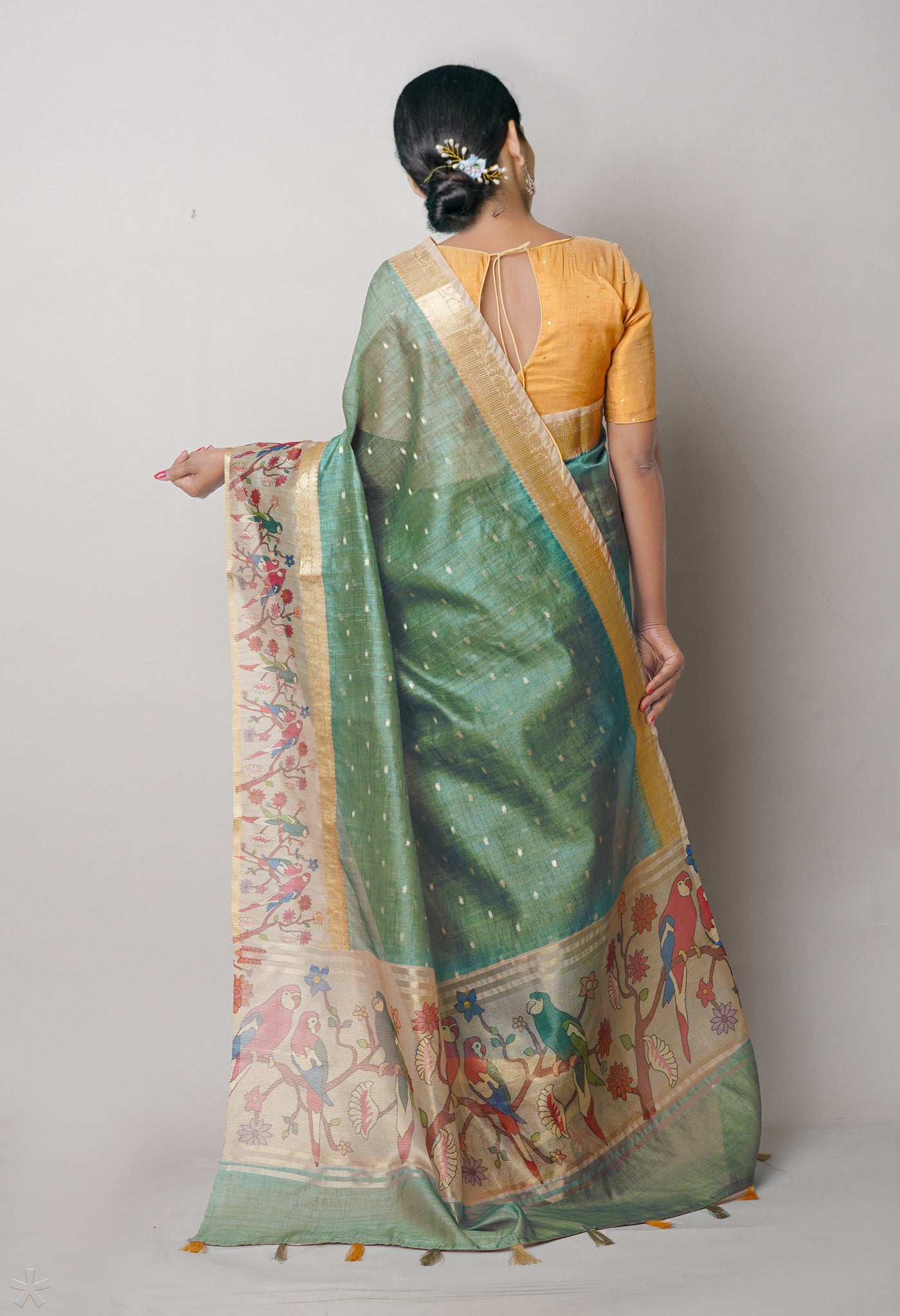 Pale Green Dupion Digital Printed Banarasi Silk Saree