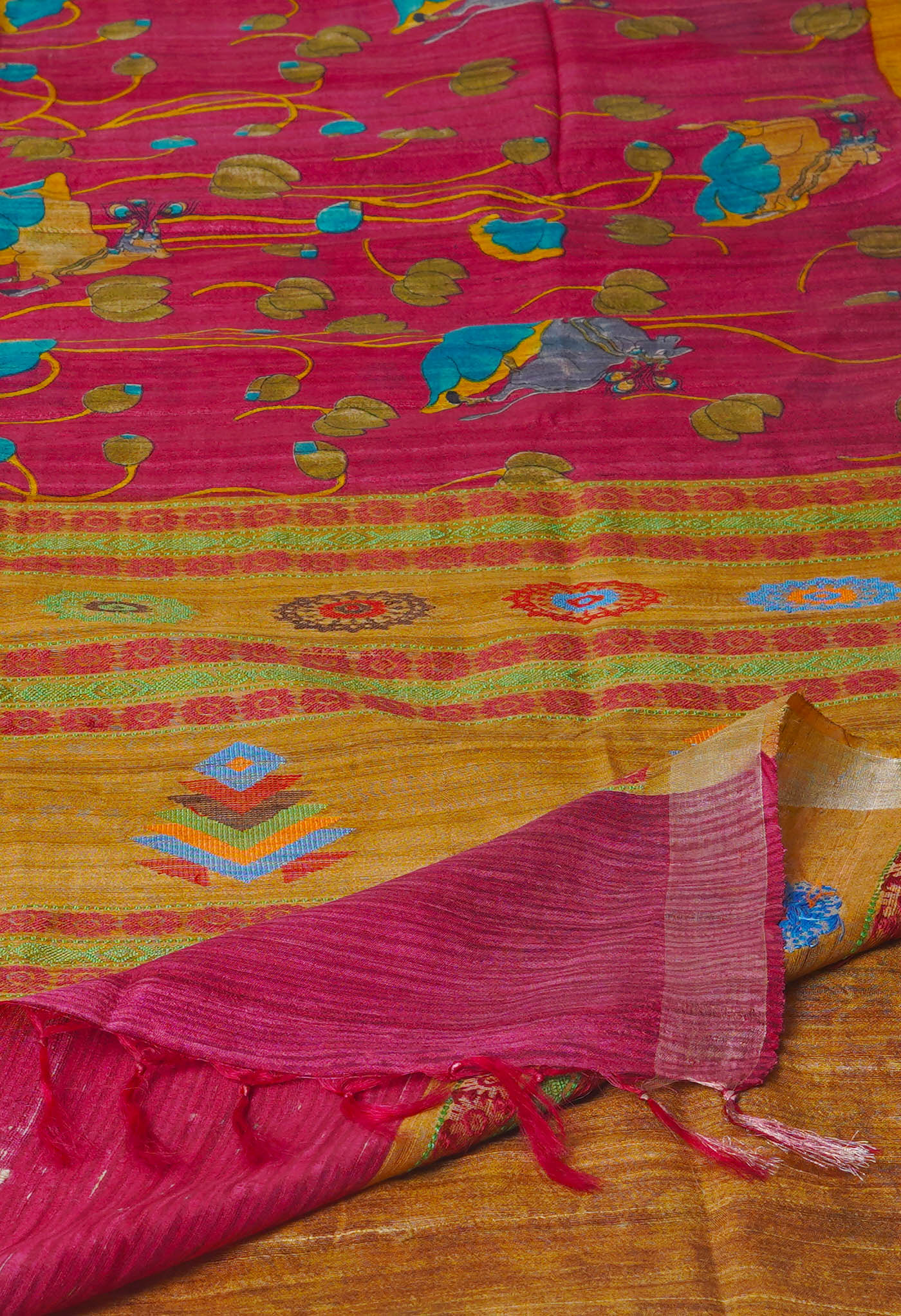 Pink Pure Handloom Printed Vidarbha Tussar Silk Saree-UNM75252