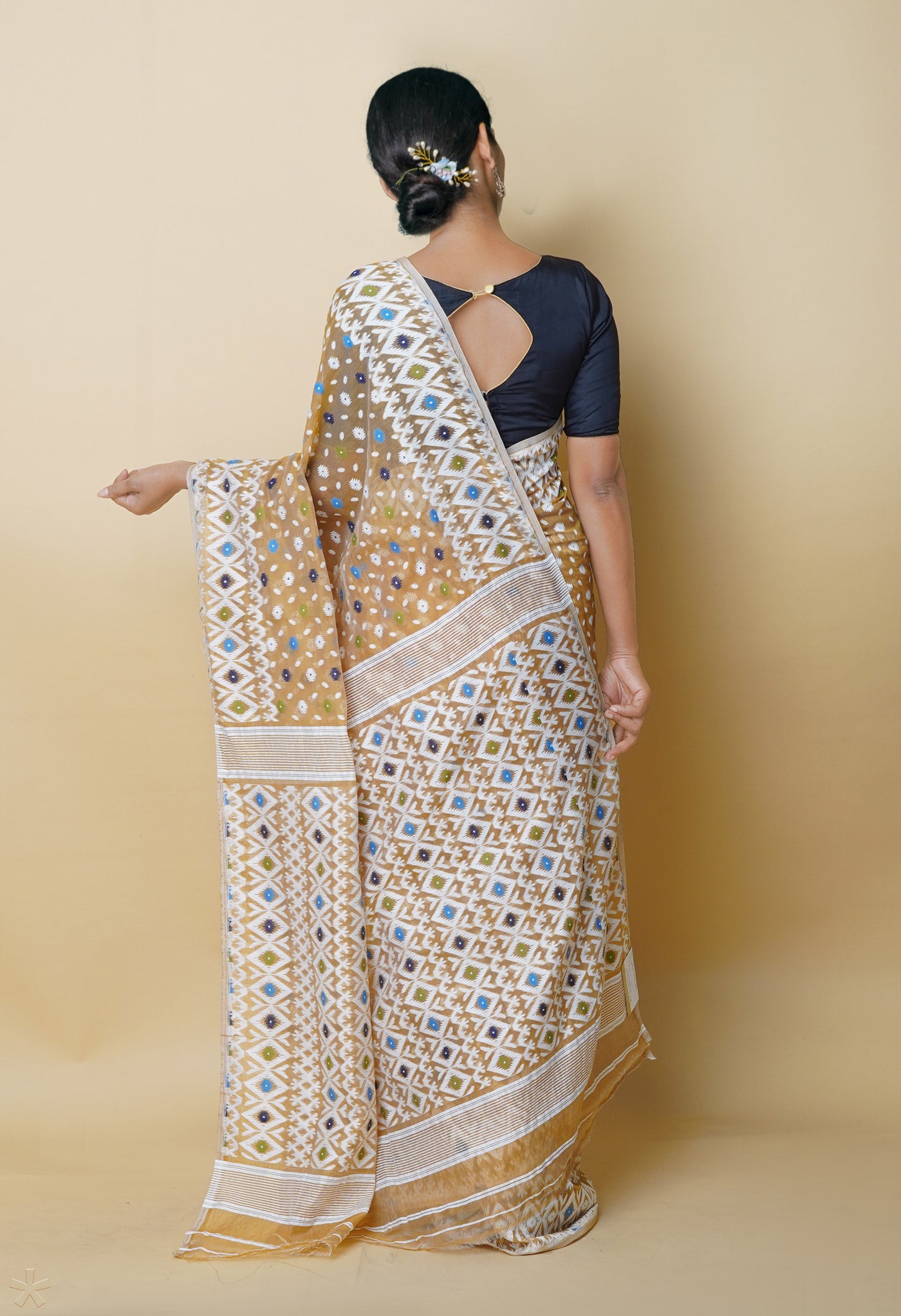 Brown Jamdhani Bengal Cotton Silk Saree