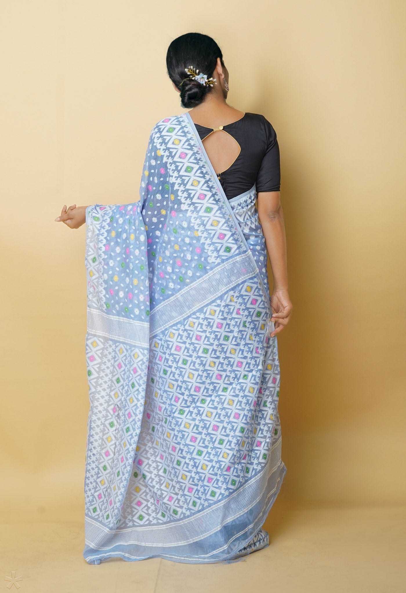 Blue Jamdhani Bengal Cotton Silk Saree