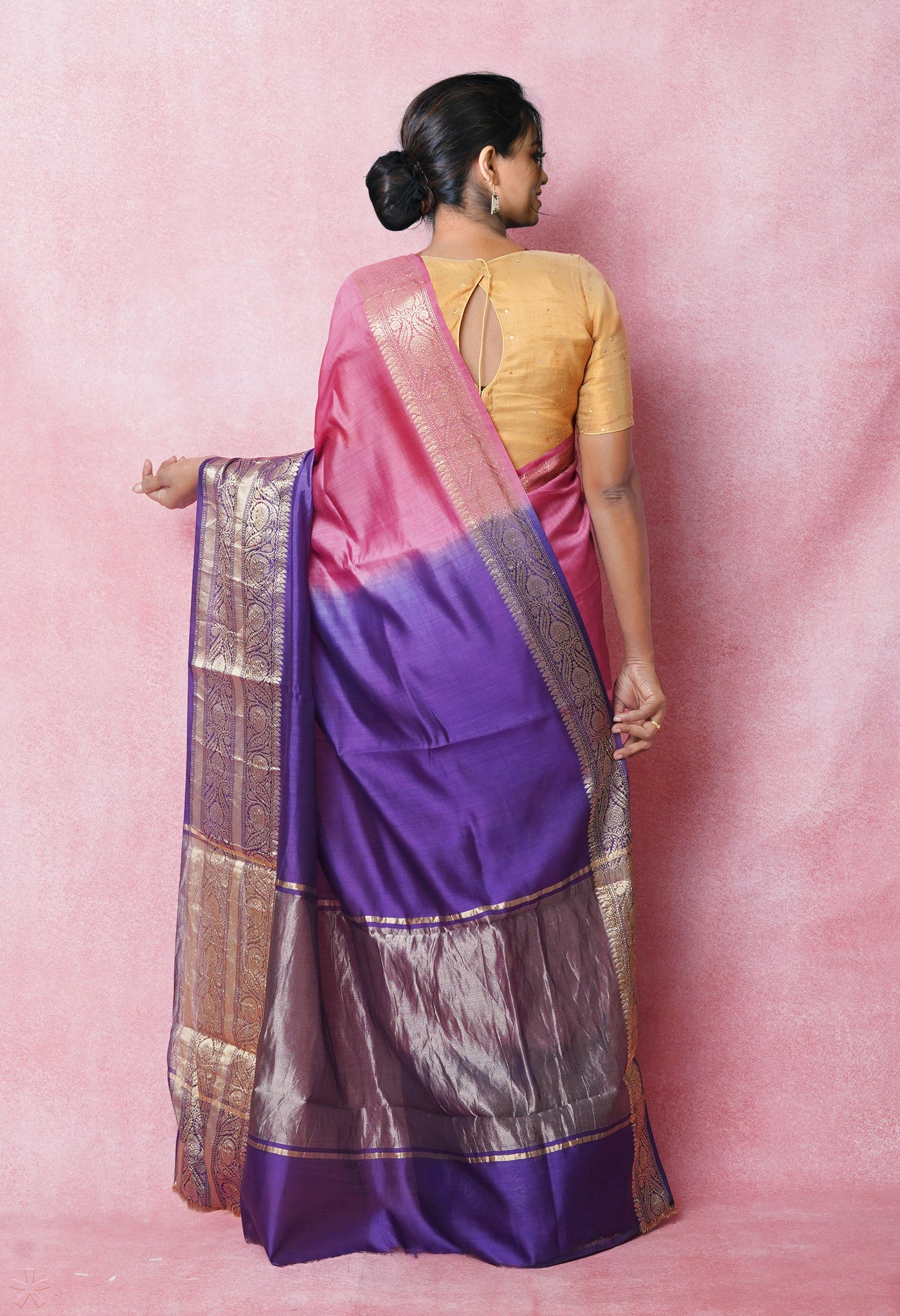 Peach Pink Pure Dyed Banarasi Chiniya Silk Saree