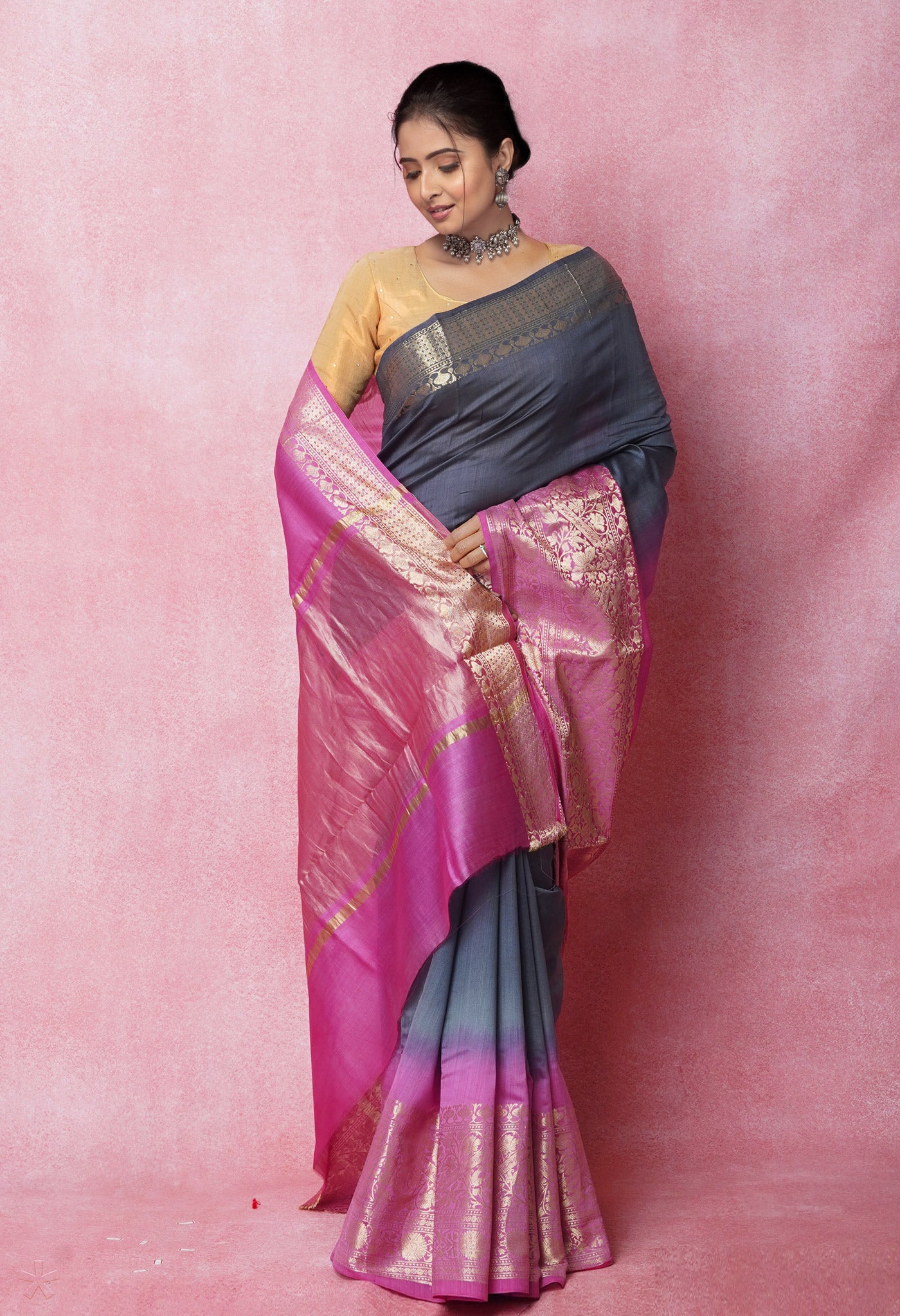 Turkish Rose Tissue Kanjivaram Silk Saree With Floral Design | Singhania's