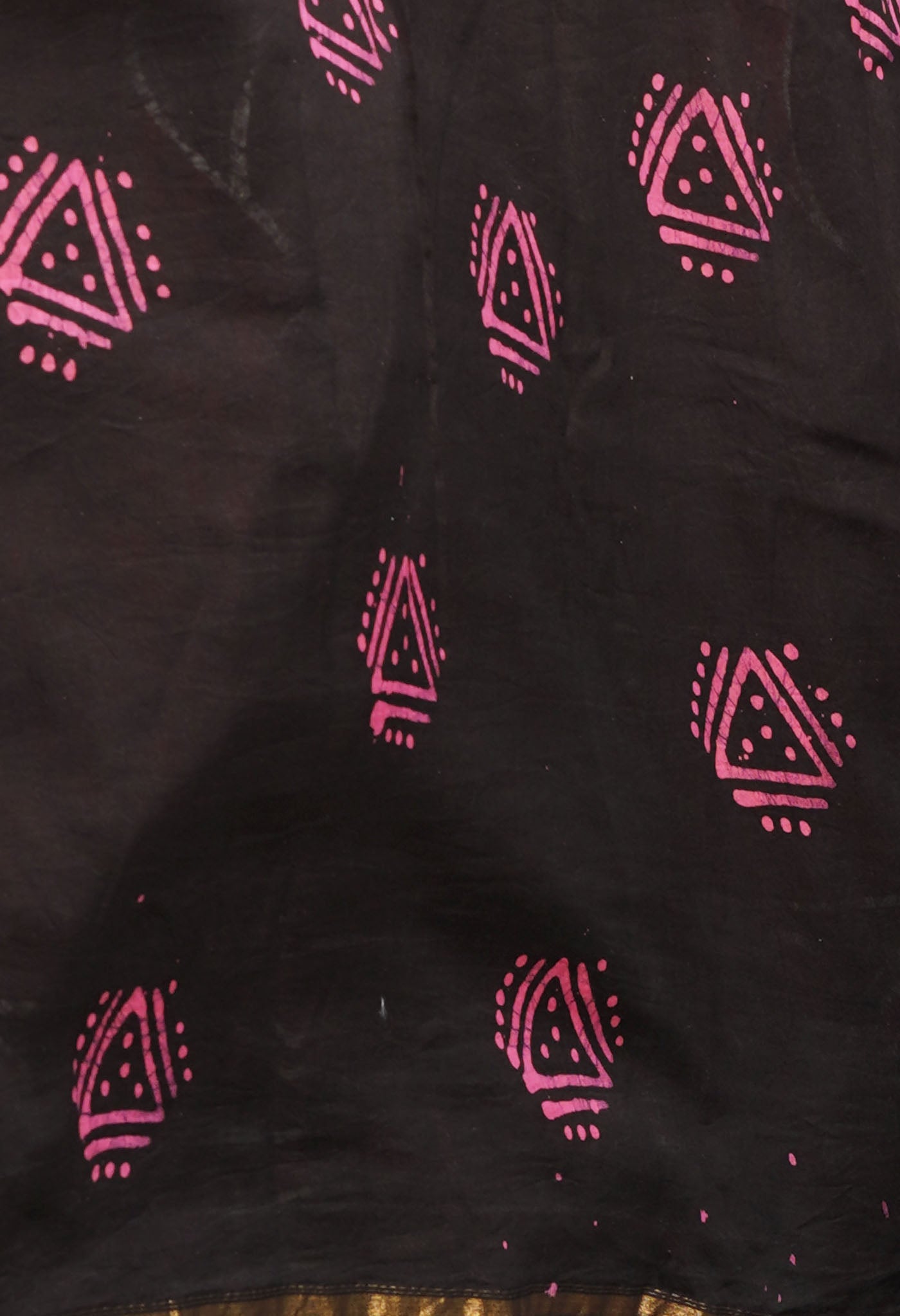 Cinnamon Brown-Black Pure  Pen Wax Batik Hand Printed Chanderi Sico Saree