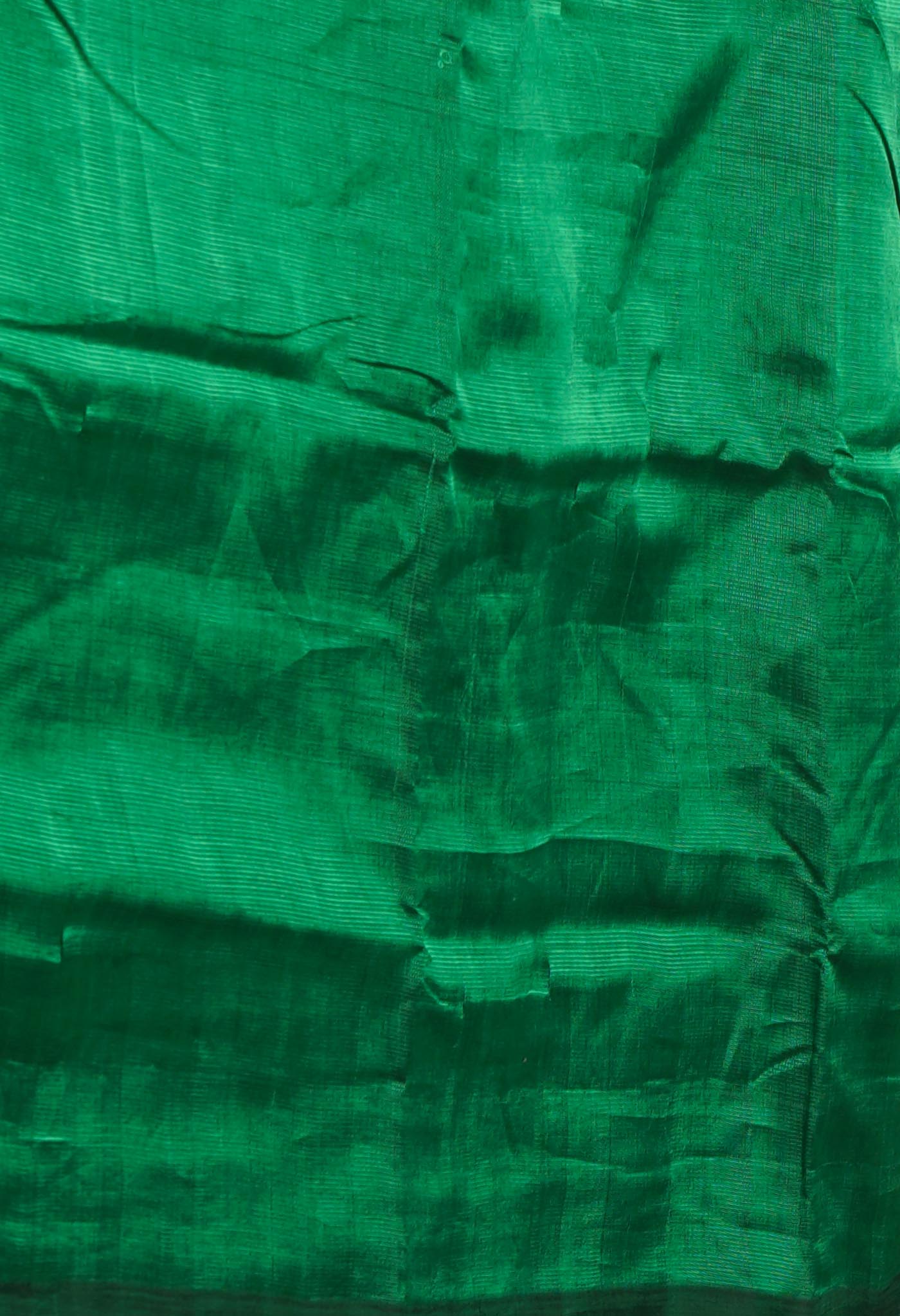 Dark Green Pure  Plain Mangalgiri Soft Silk Saree