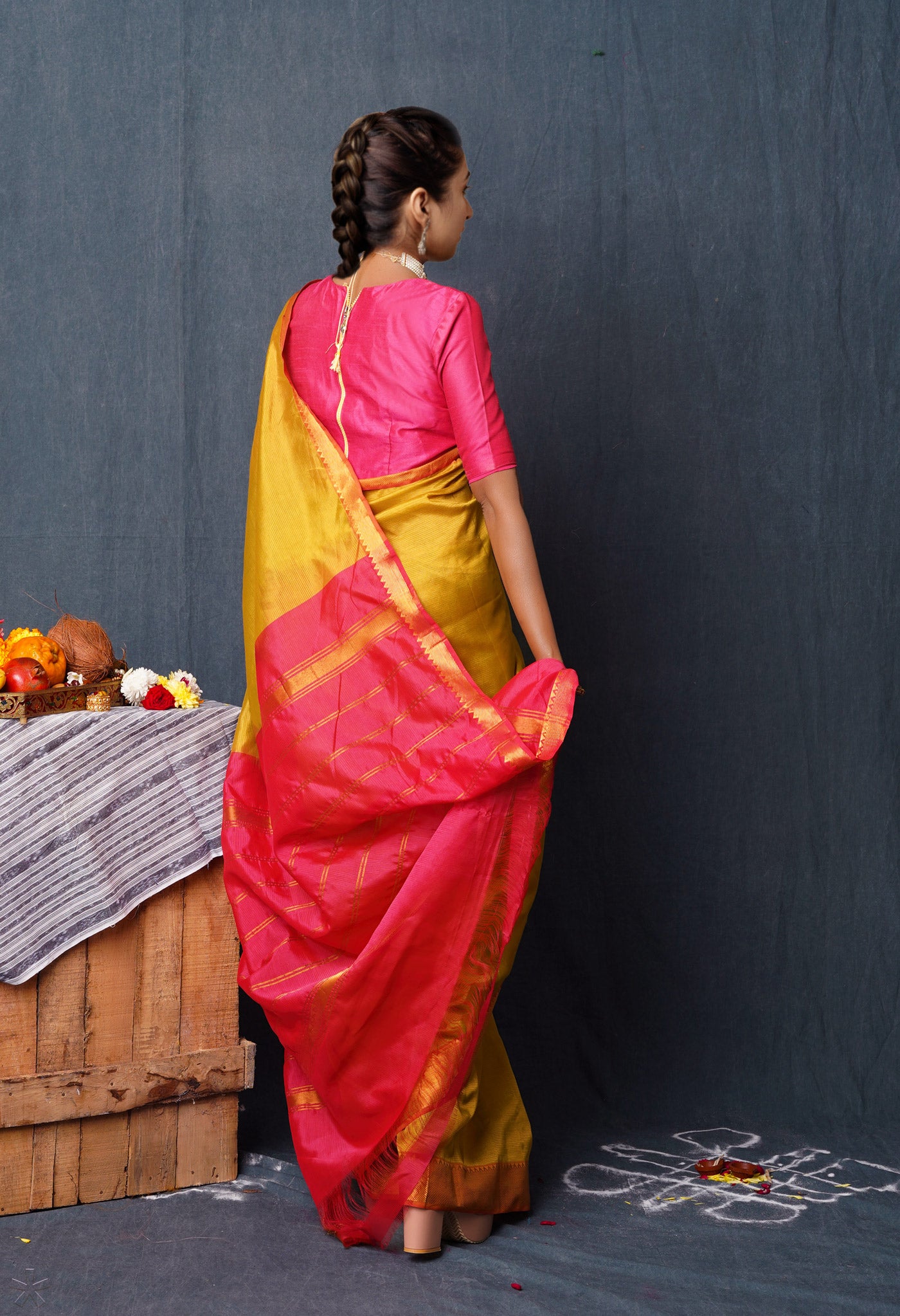 Mustard Yellow Pure  Mangalgiri Soft Silk Saree