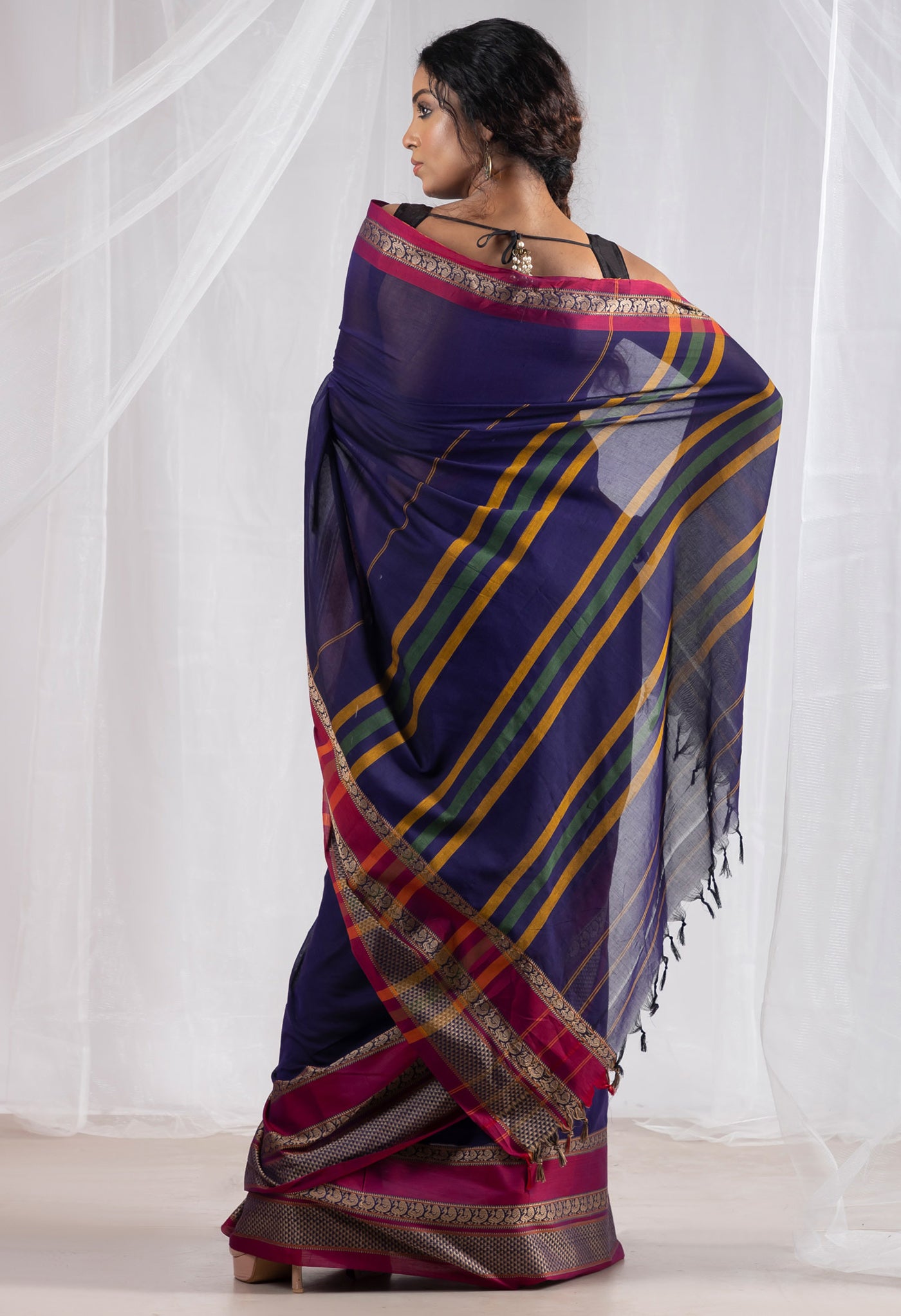 Dark Blue Pure Handloom Narayani Cotton Saree