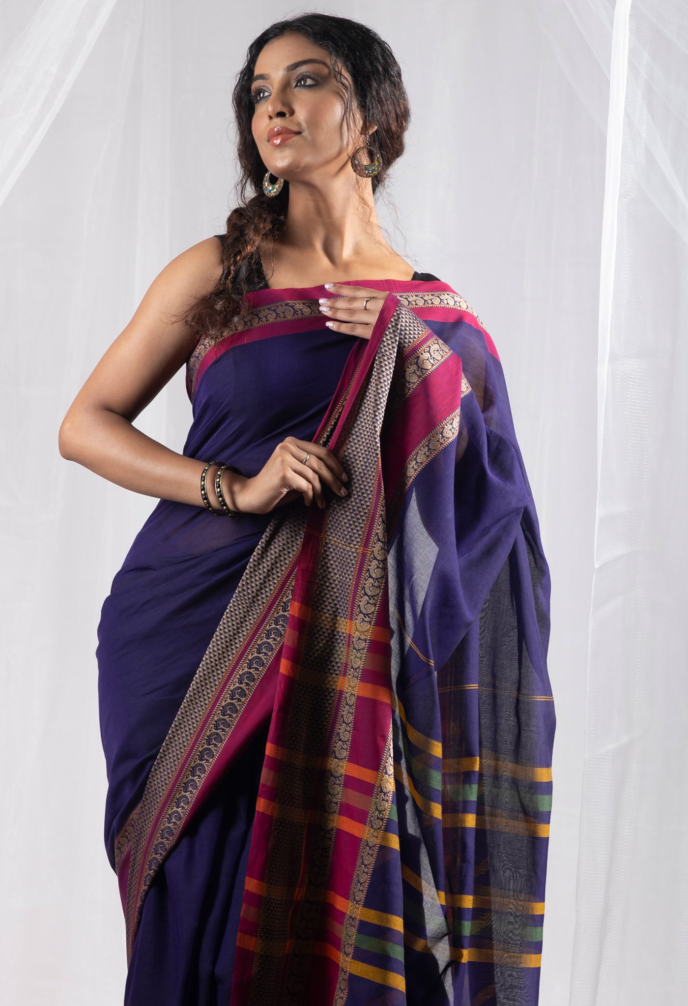 Dark Blue Pure Handloom Narayani Cotton Saree