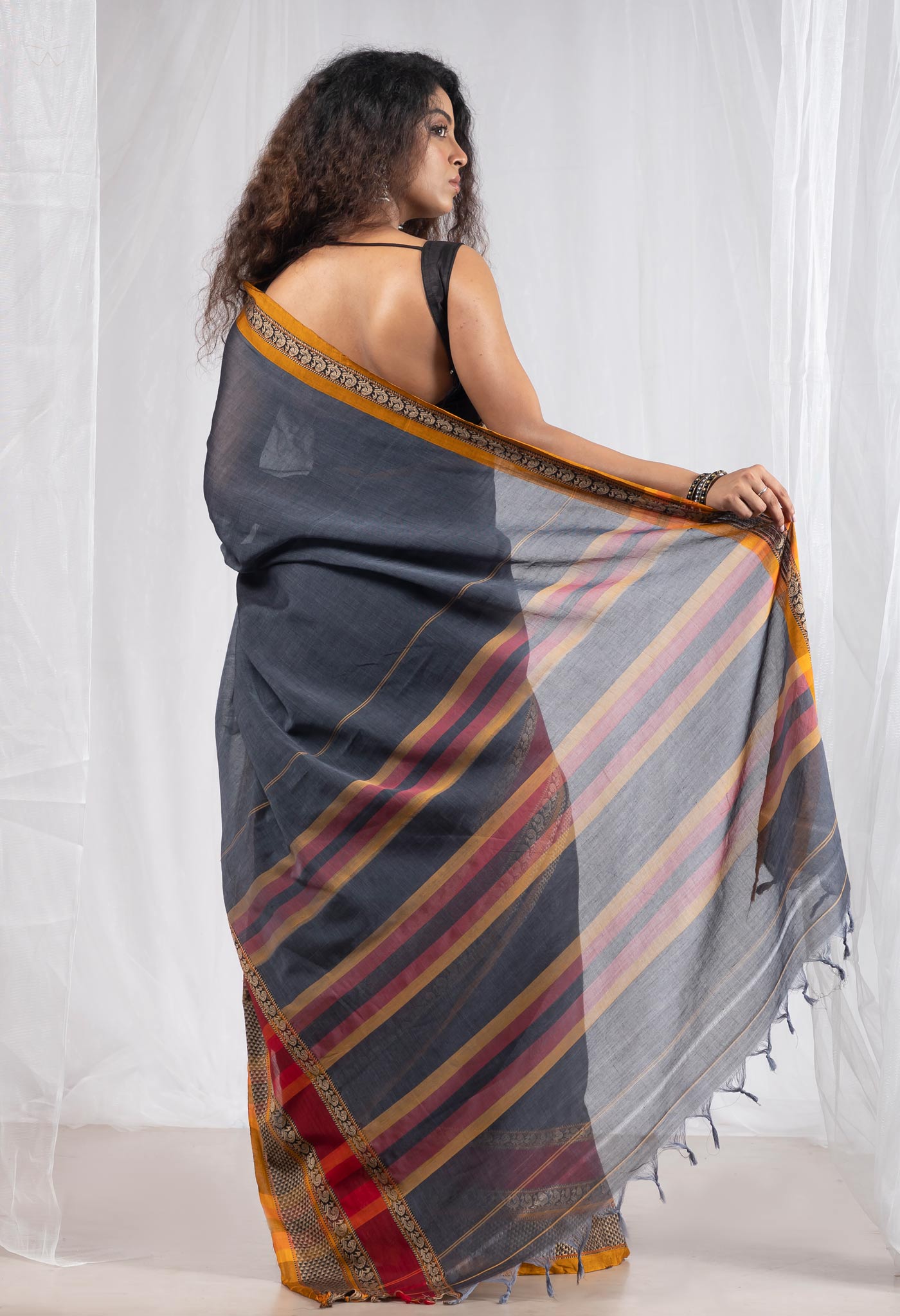 Grey Pure Handloom Narayani Cotton Saree