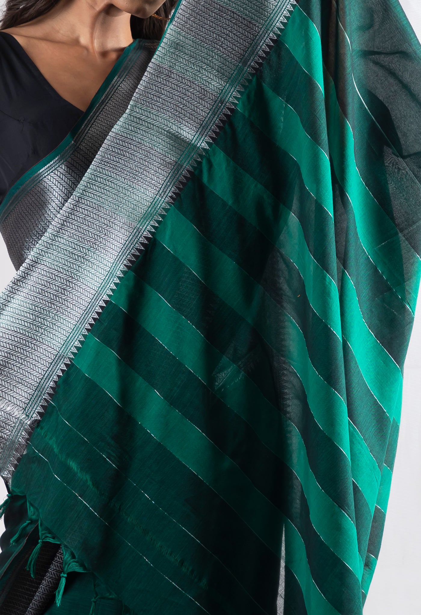 Dark Green Pure Handloom Narayani Cotton Saree