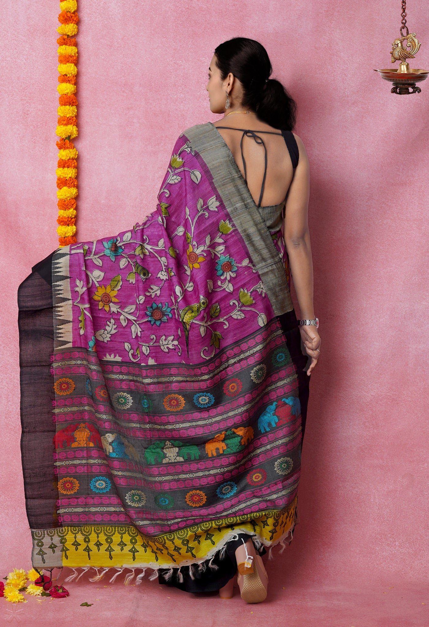 multicolor hand painted kerala cotton saree and blouse