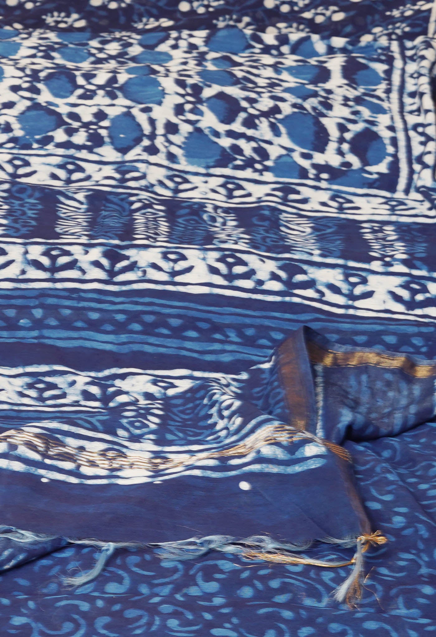 Indigo Blue Pure  Pashmina Block Printed Chanderi Sico Saree-UNM75914