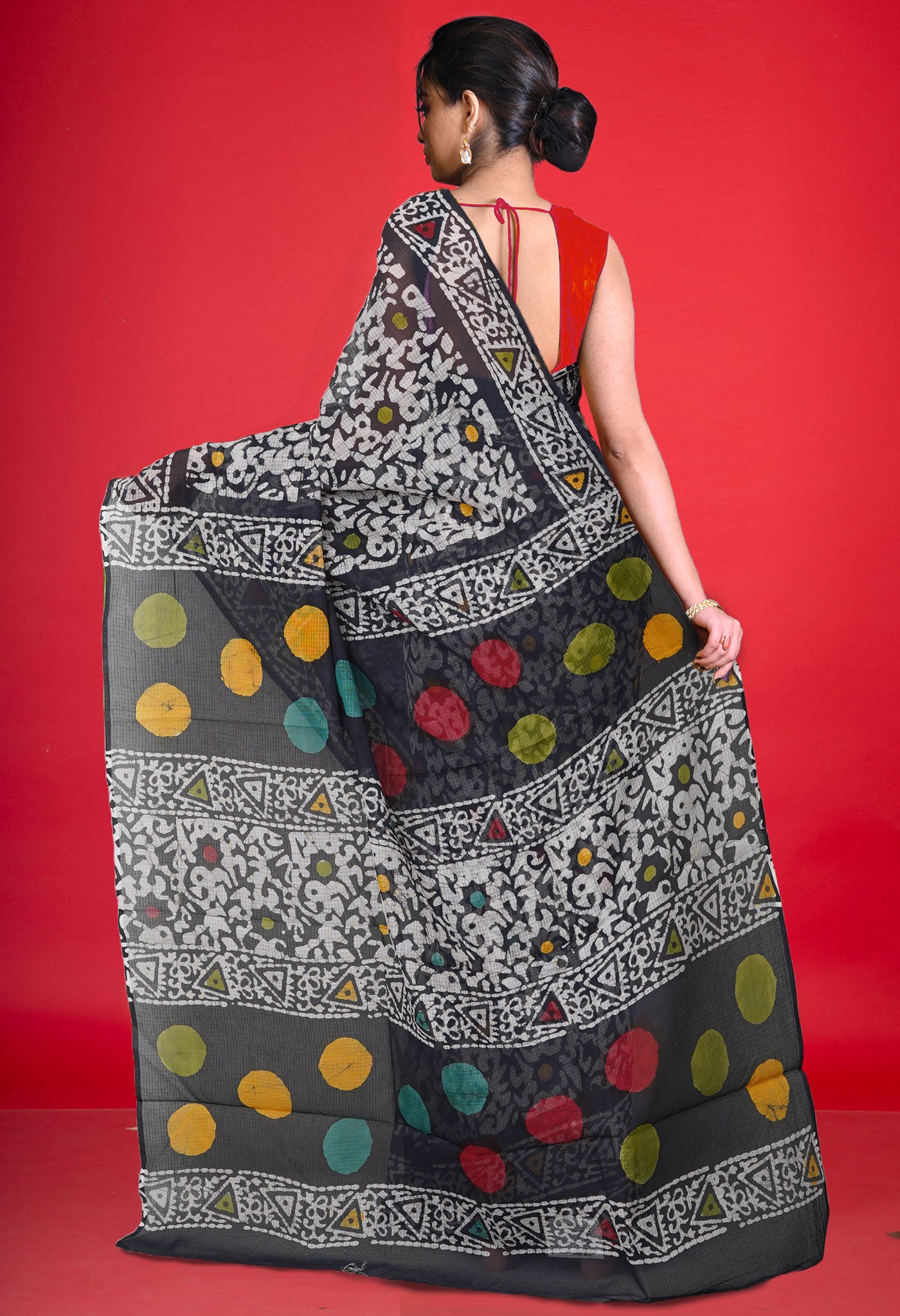 Black Pure  Batik Printed Kota Saree-UNM75993