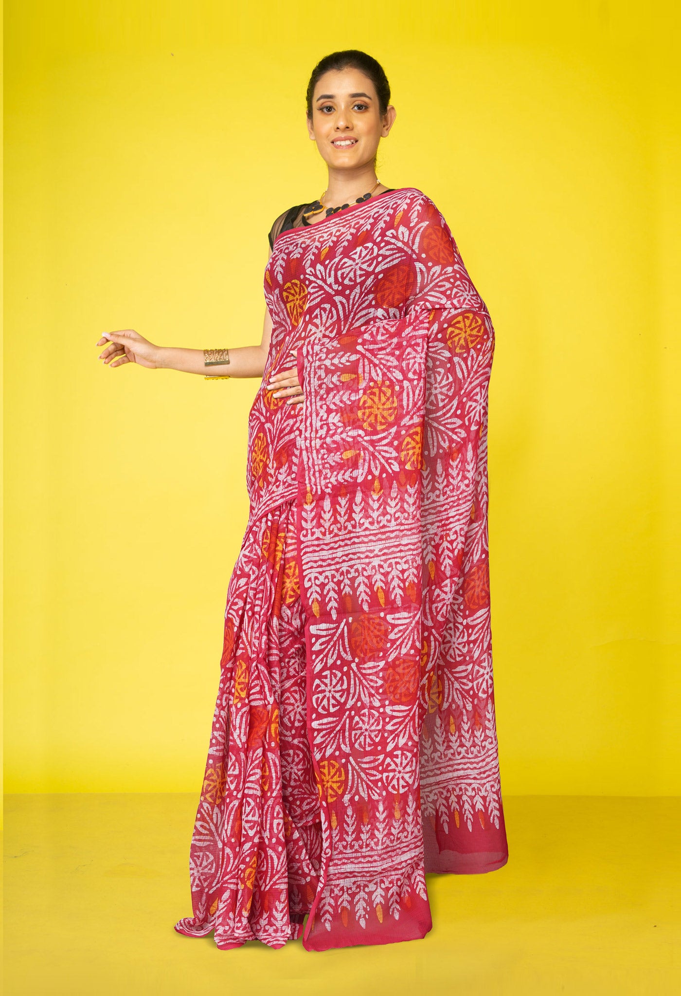 Red Pure  Batik Printed Kota Saree-UNM75998