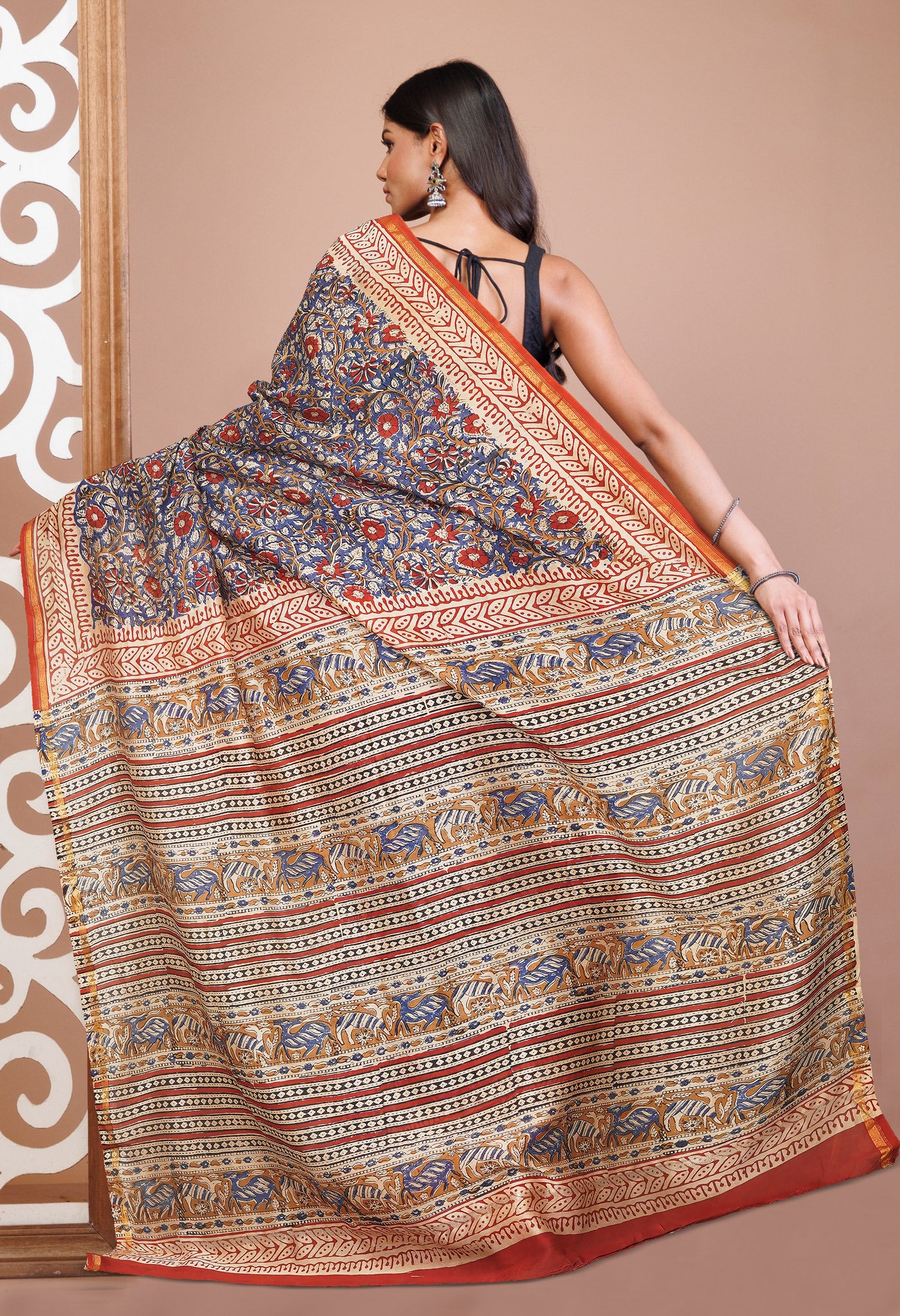 Blue Pure  Block Printed Chanderi Sico Saree-UNM76007