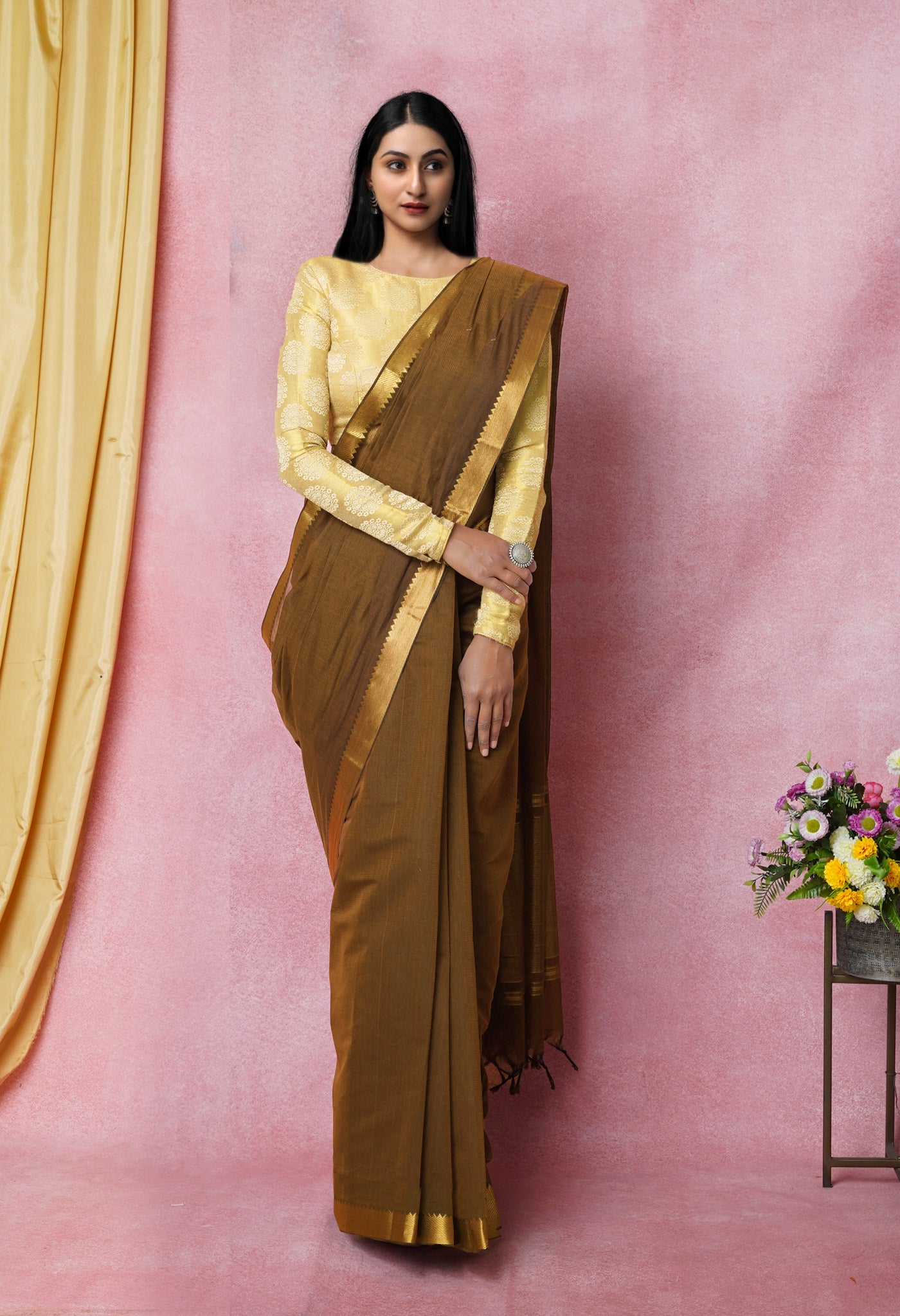 Buy Rama Tulasi Mangalagiri Handloom Cotton Sarees without Zari Border and  with Blouse Online at Best Prices in India - JioMart.