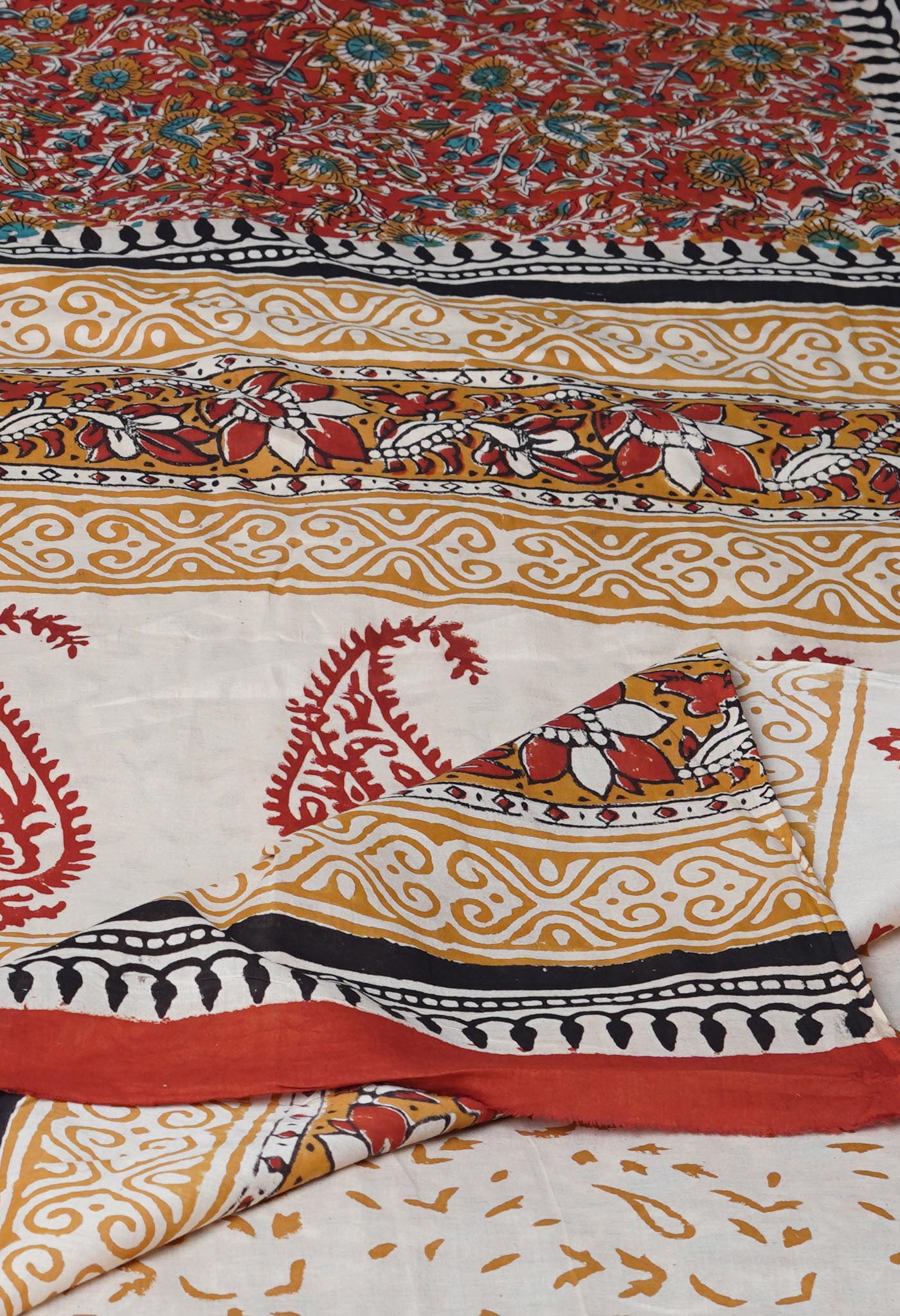 Red Pure  Kalamkari Printed Superfine Mulmul Cotton Saree