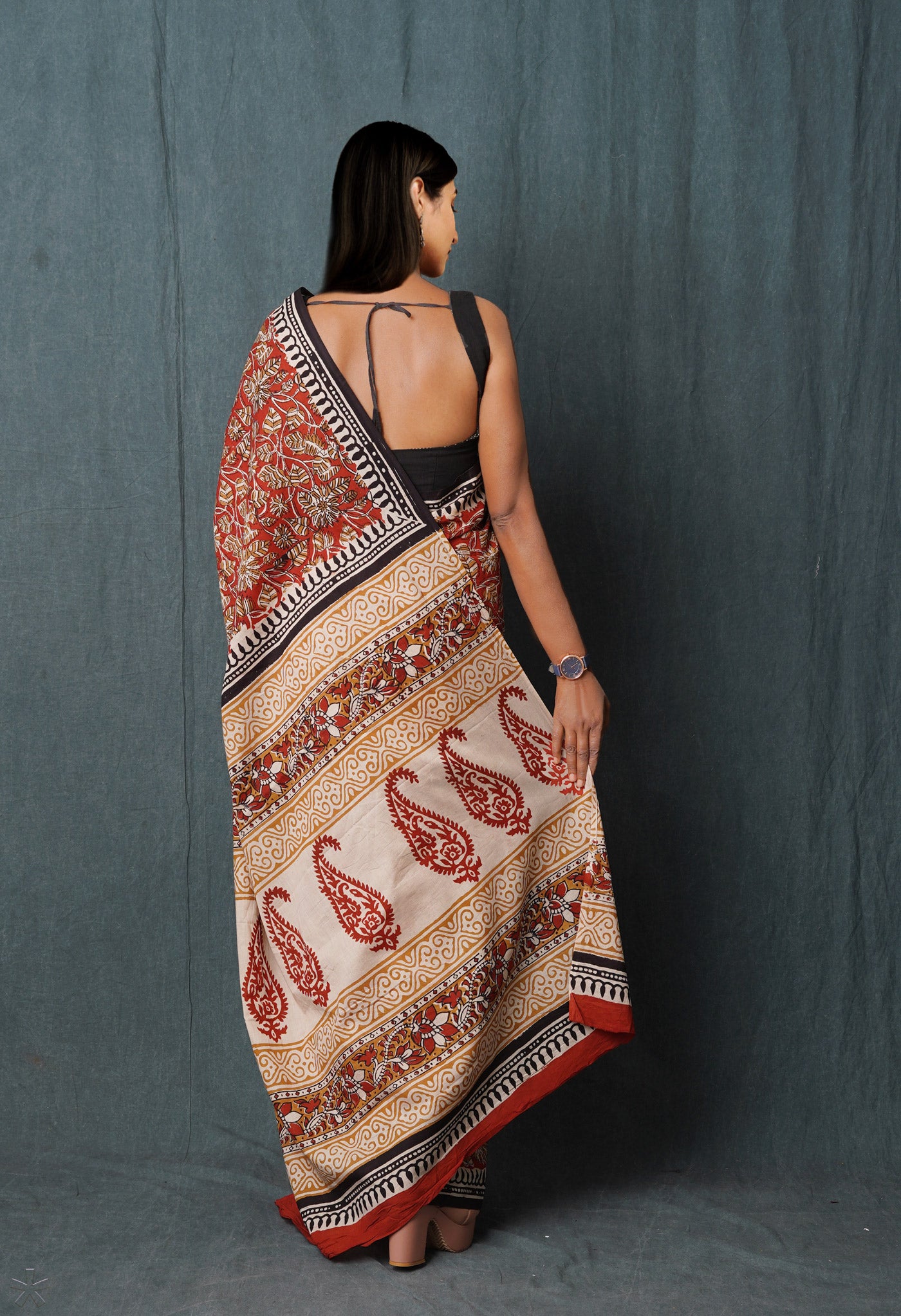 Red Pure  Kalamkari Printed Superfine Mulmul Cotton Saree