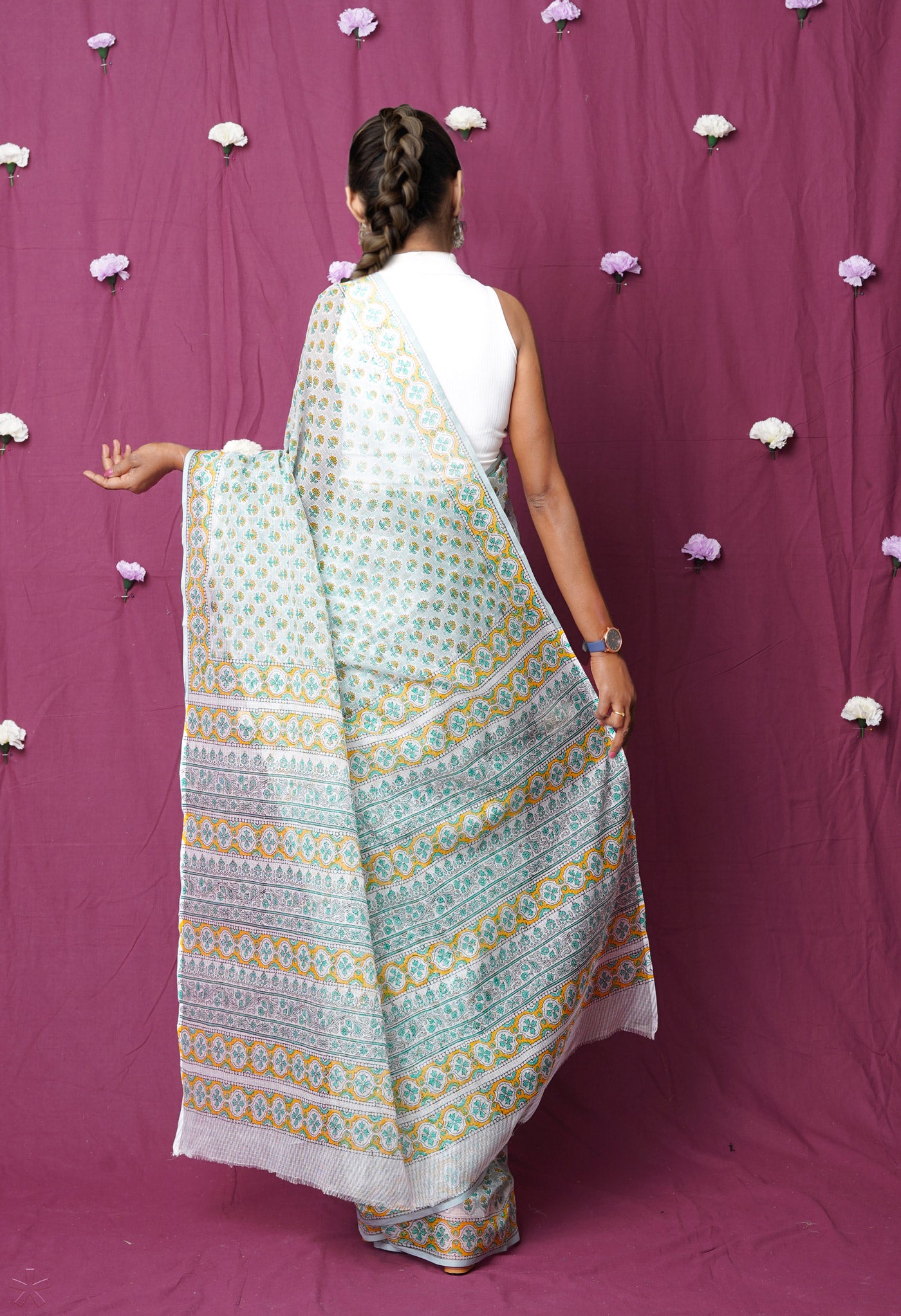 Grey Pure Hand Block Printed Kota Saree-UNM76416