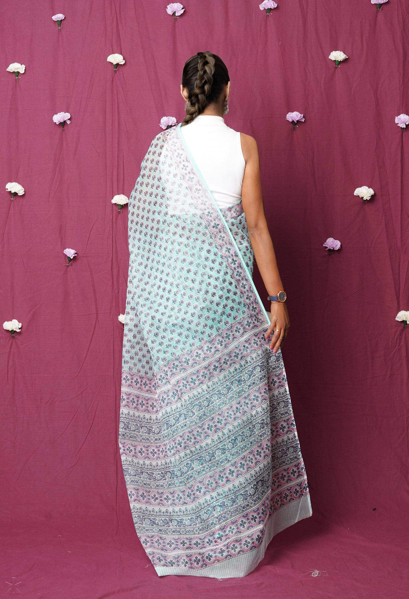 Green Pure Hand Block Printed Kota Saree-UNM76438