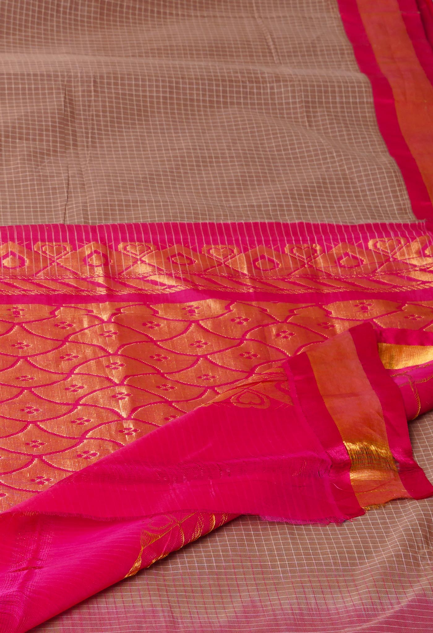 Brown Pure Handloom Gadwal Cotton Saree