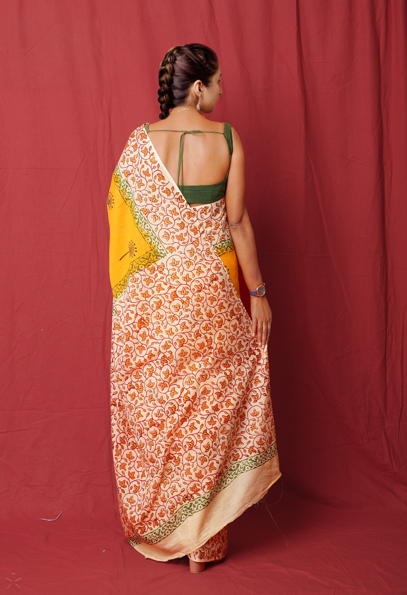 Yellow Pure  Hand Block Printed Soft Cotton Saree