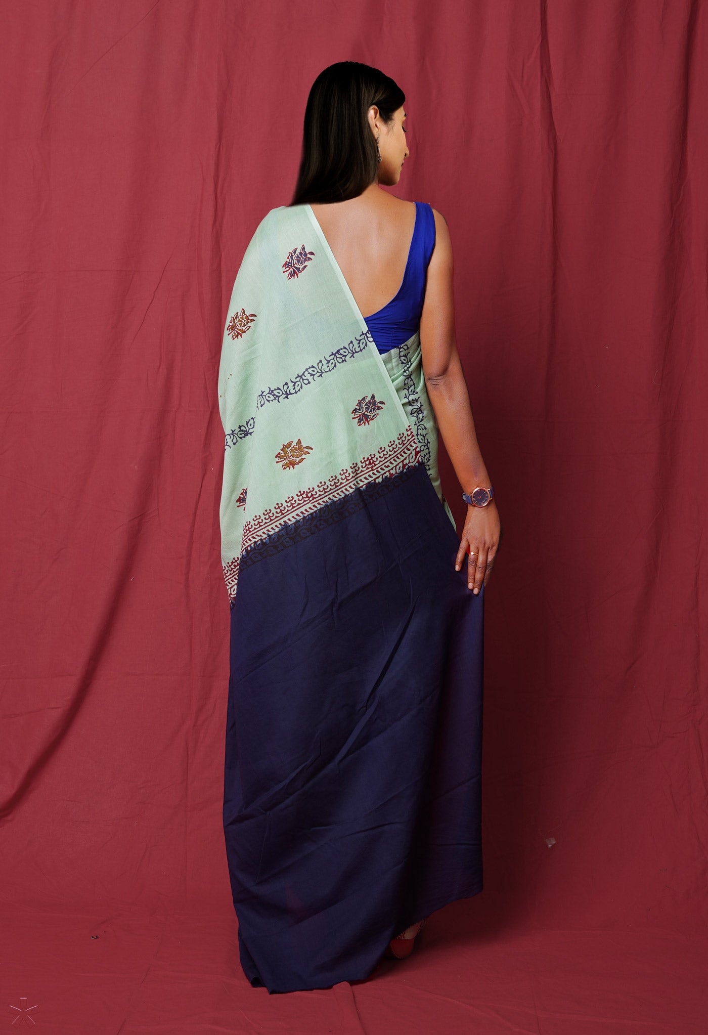 Green Pure  Hand Block Printed Soft Cotton Saree