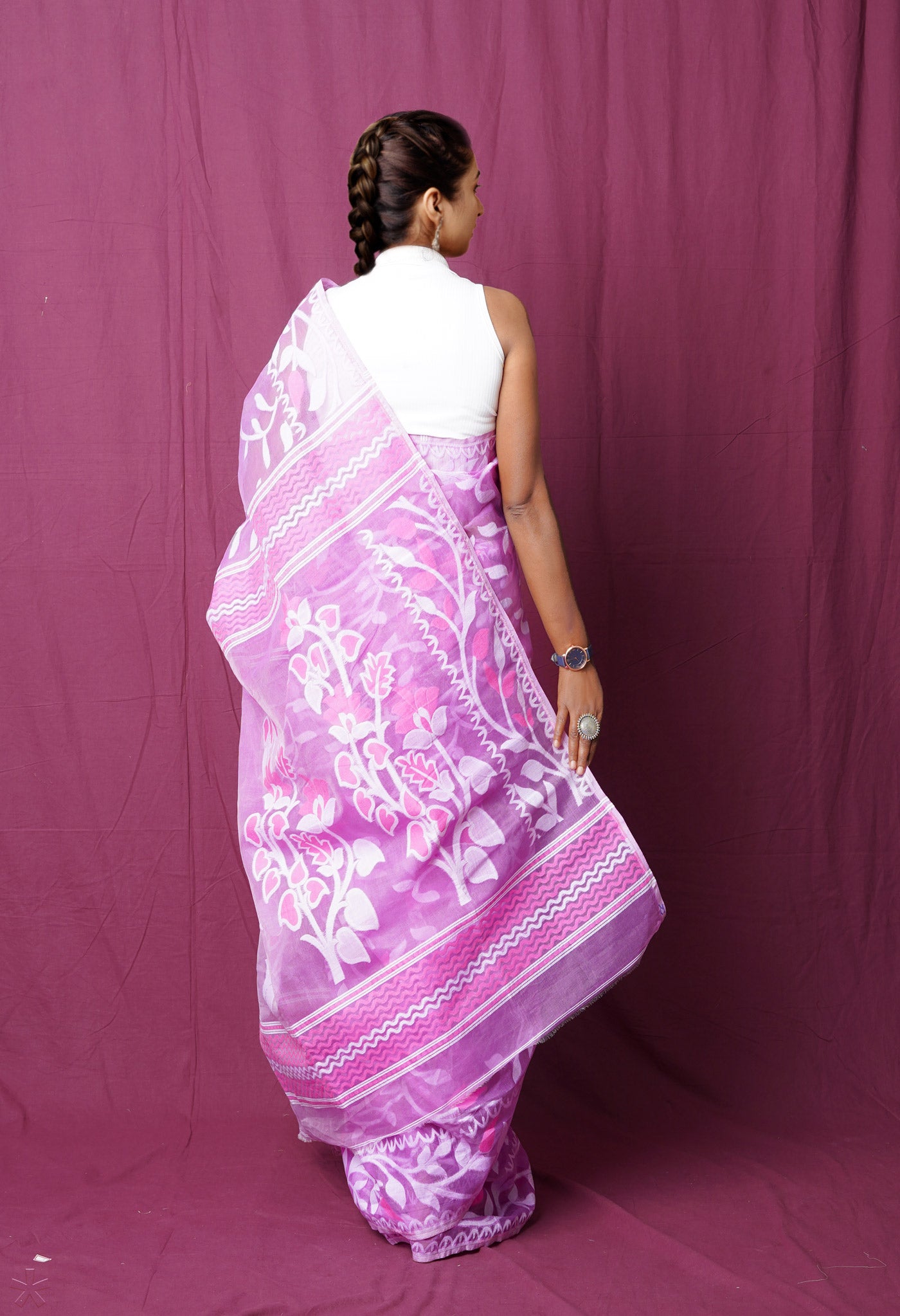 Purple Pure Handloom Dhakai Jamdhani Cotton Saree