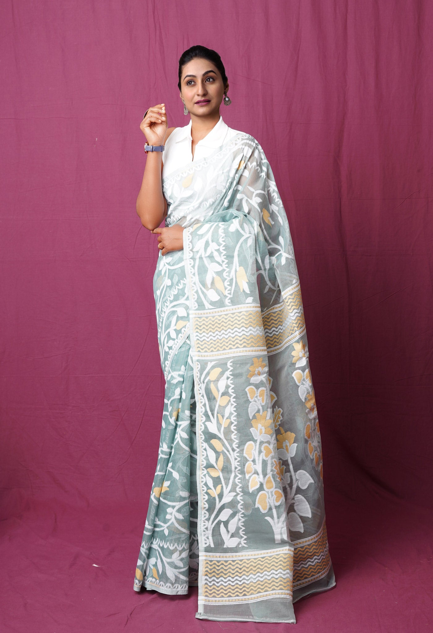 Buy Papayaa Woven Handloom Pure Cotton Dark Green Sarees Online @ Best  Price In India | Flipkart.com