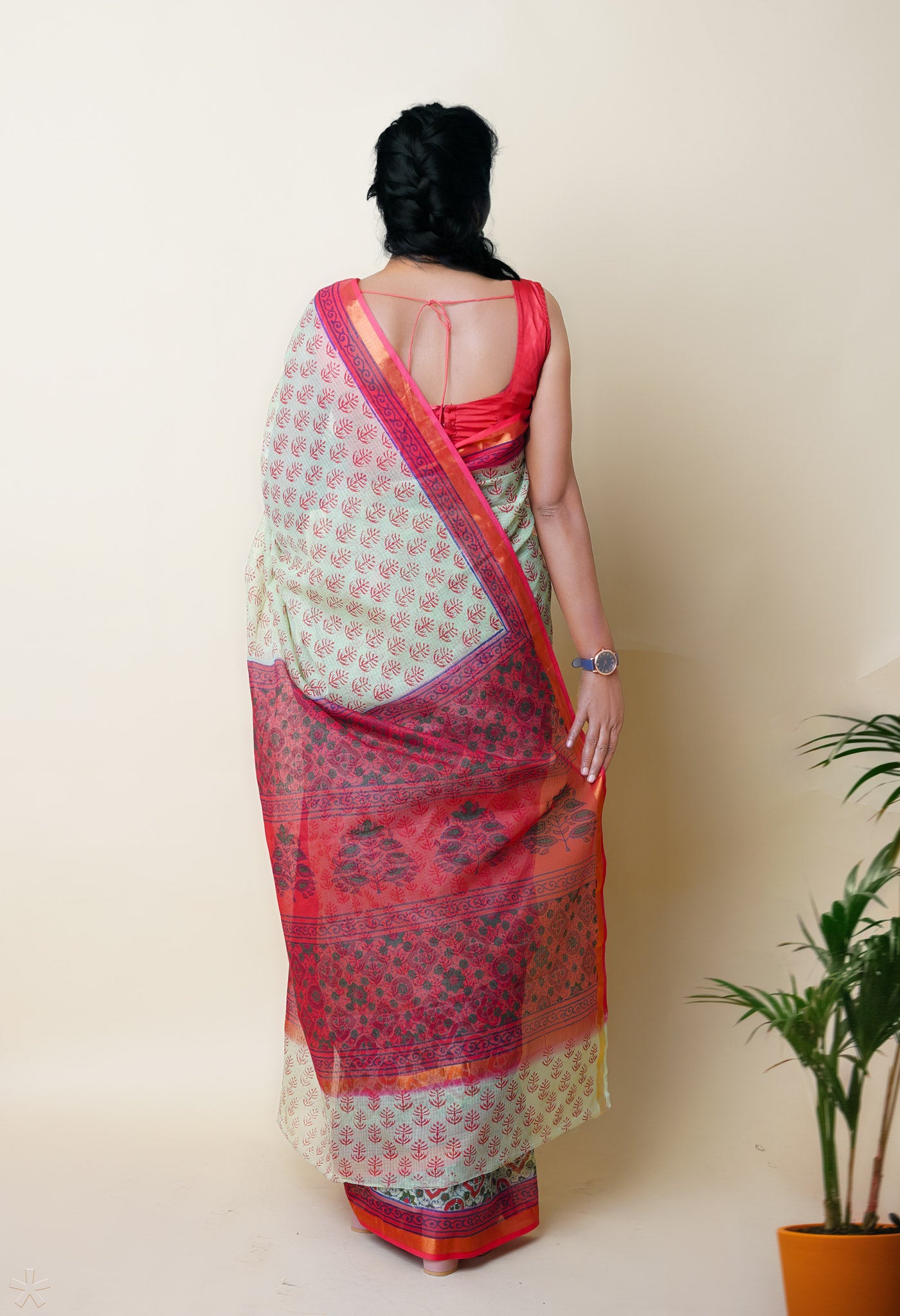 Green Pure  Hand Block Printed Kota Saree