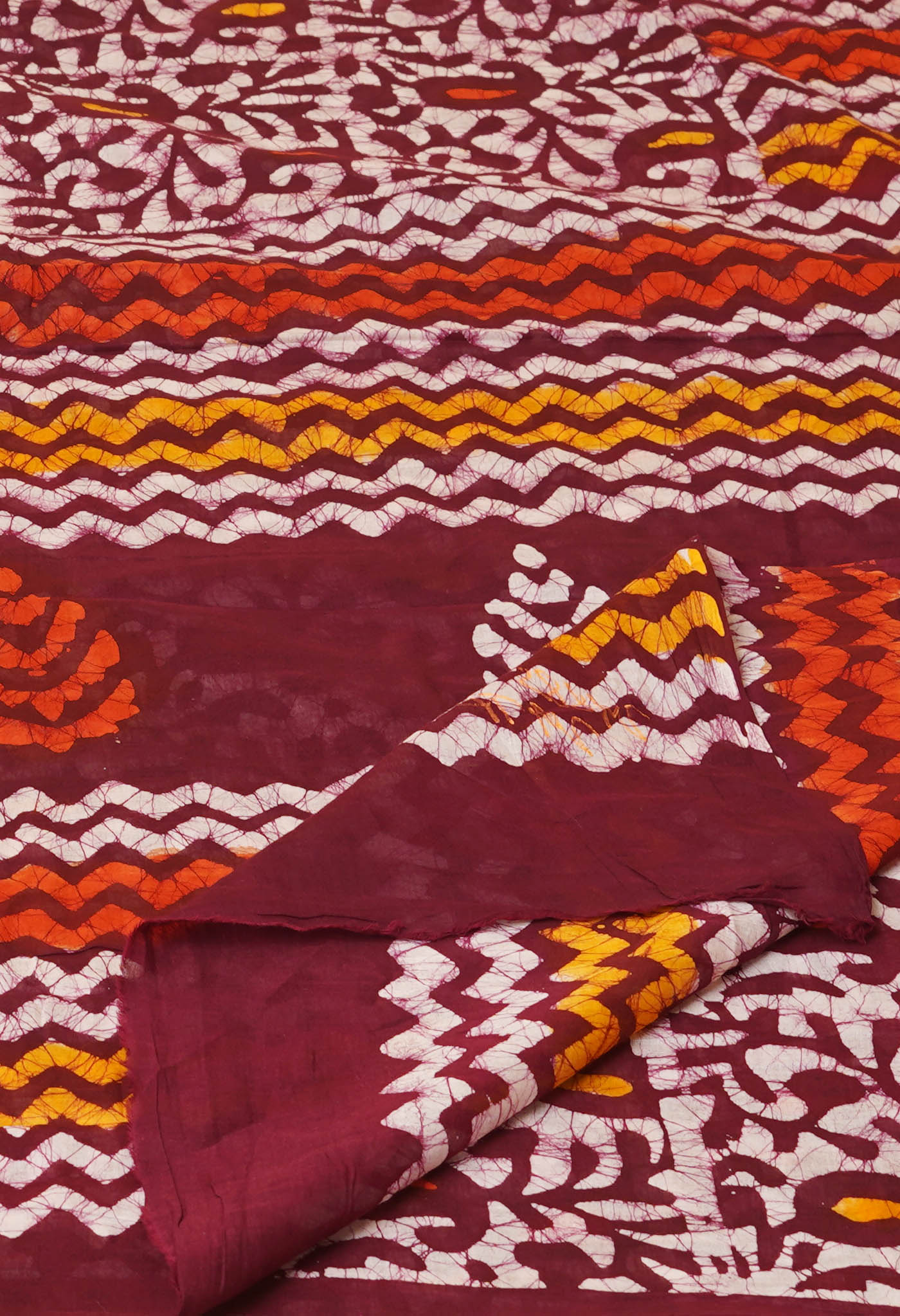 Maroon Pure Wax Batik Printed Superfine Mulmul Cotton Saree-UNM76631