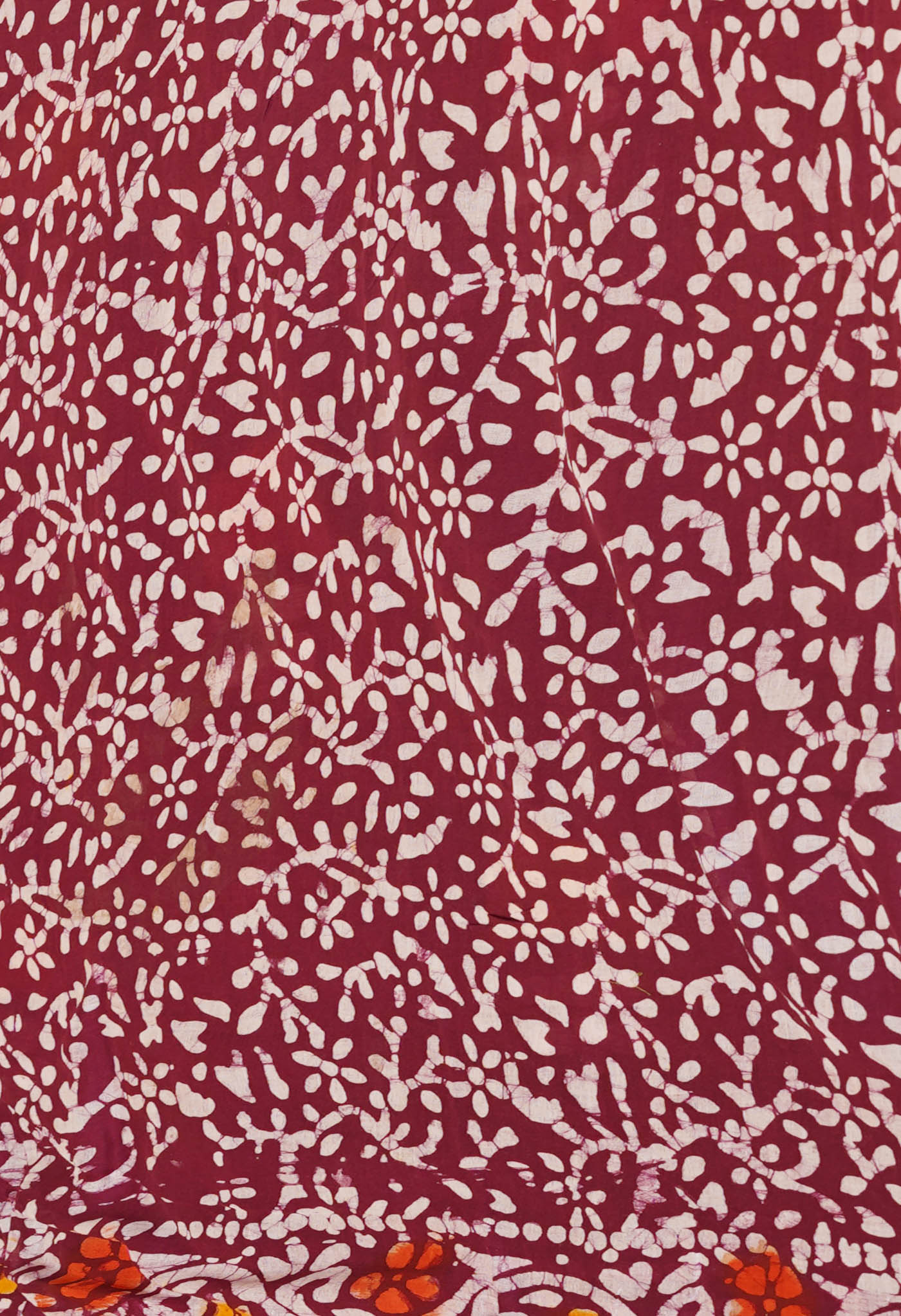 Maroon Pure Wax Batik Printed Superfine Mulmul Cotton Saree-UNM76631