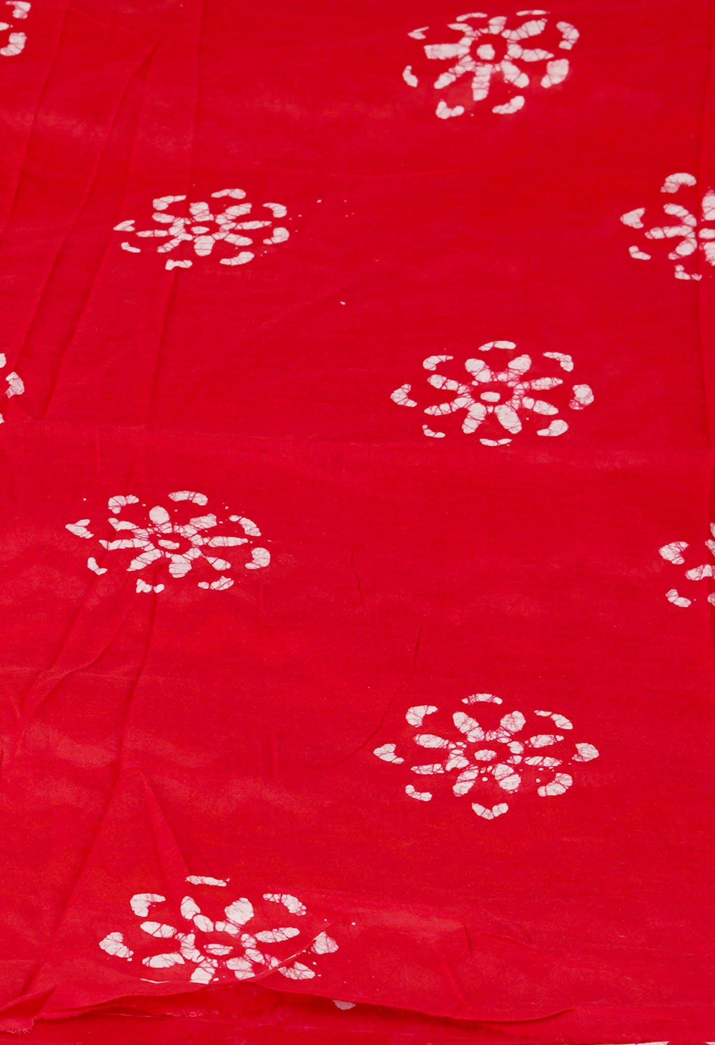 Red Pure Wax Batik Printed Superfine Mulmul Cotton Saree-UNM76633