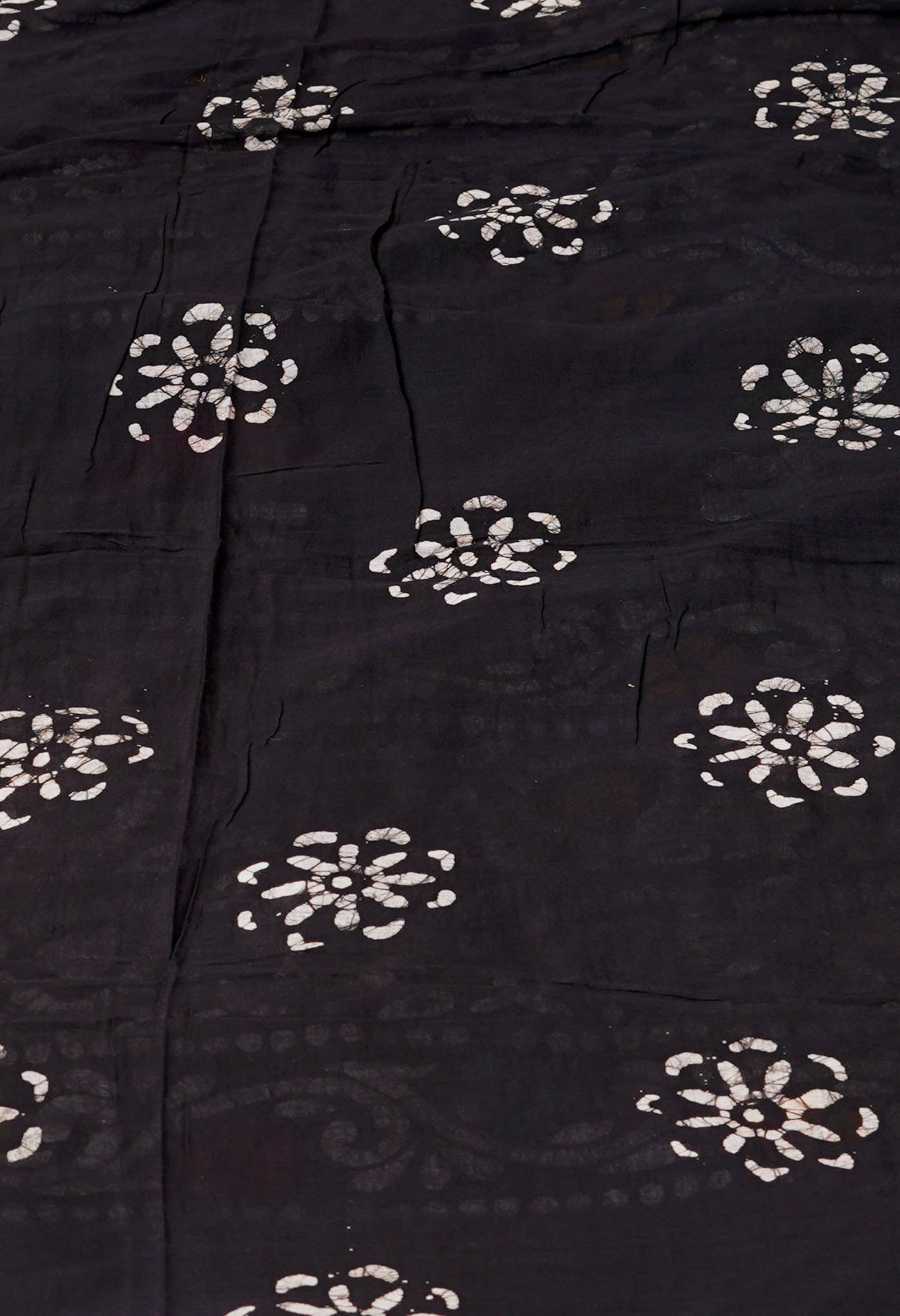 Black Pure Wax Batik Printed Superfine Mulmul Cotton Saree-UNM76634