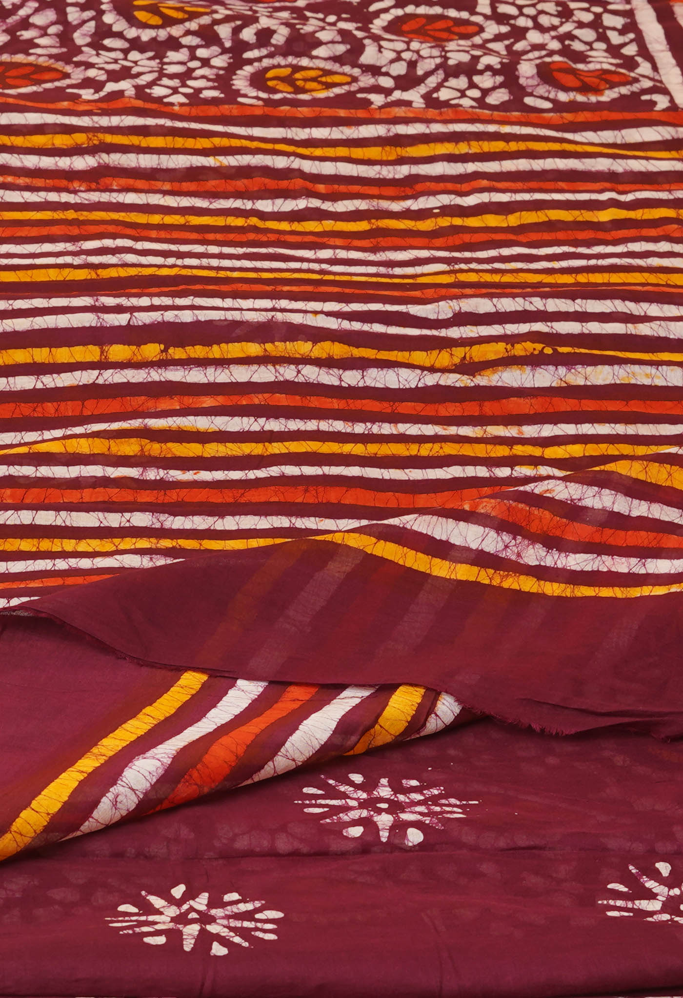 Maroon Pure Wax Batik Printed Superfine Mulmul Cotton Saree-UNM76643