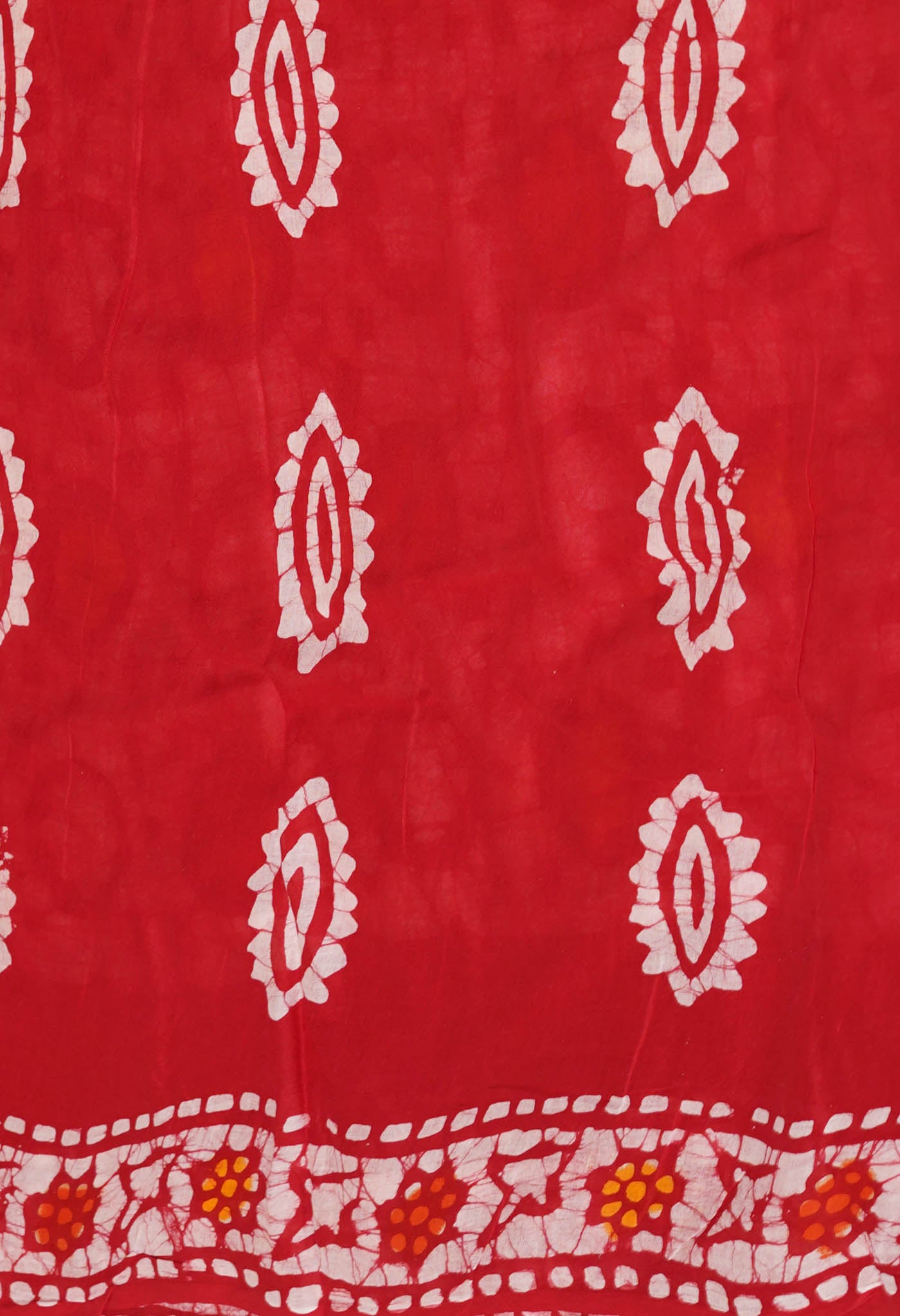 Red Pure Wax Batik Printed Superfine Mulmul Cotton Saree-UNM76655