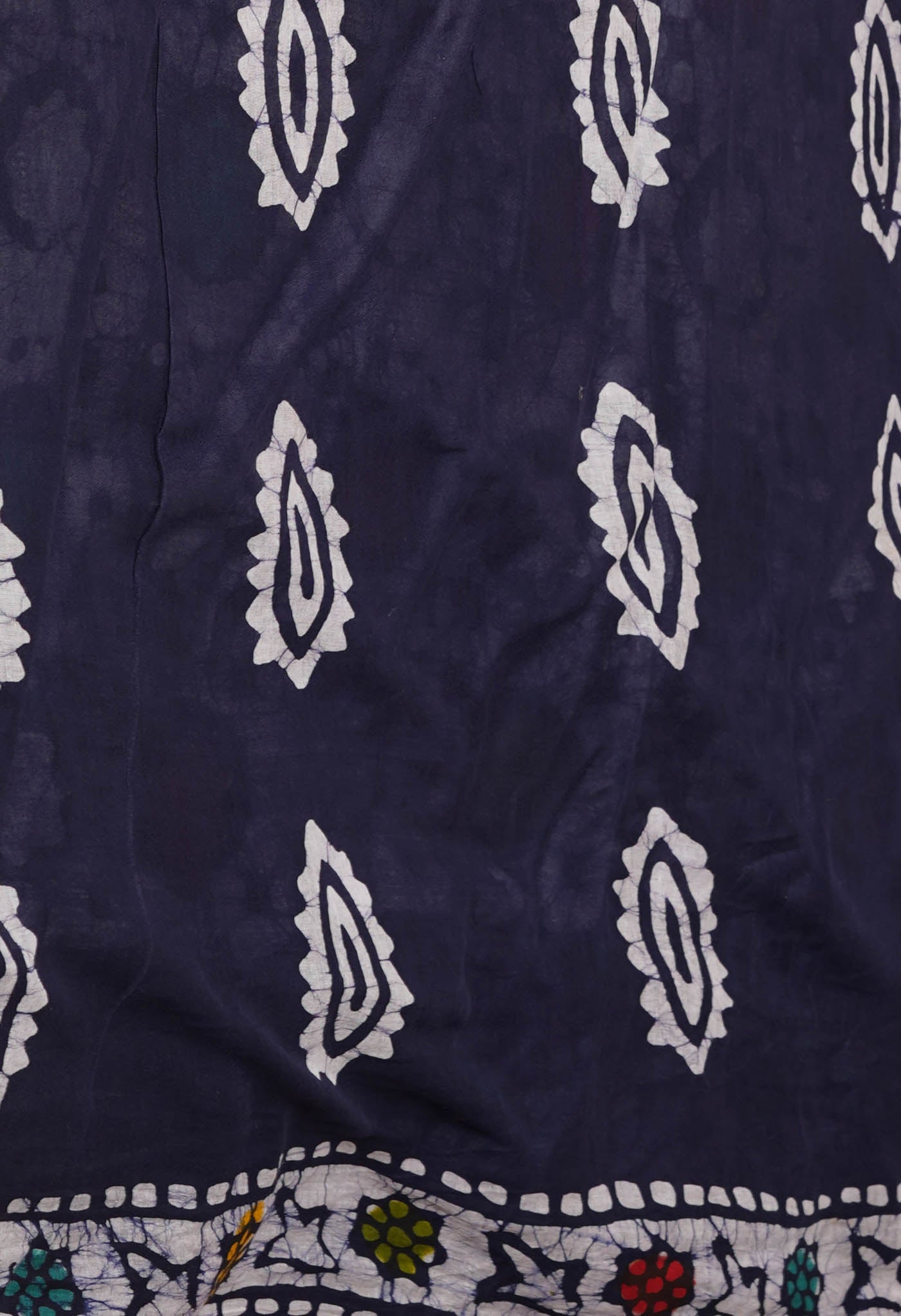 Navy Blue Pure Wax Batik Printed Superfine Mulmul Cotton Saree