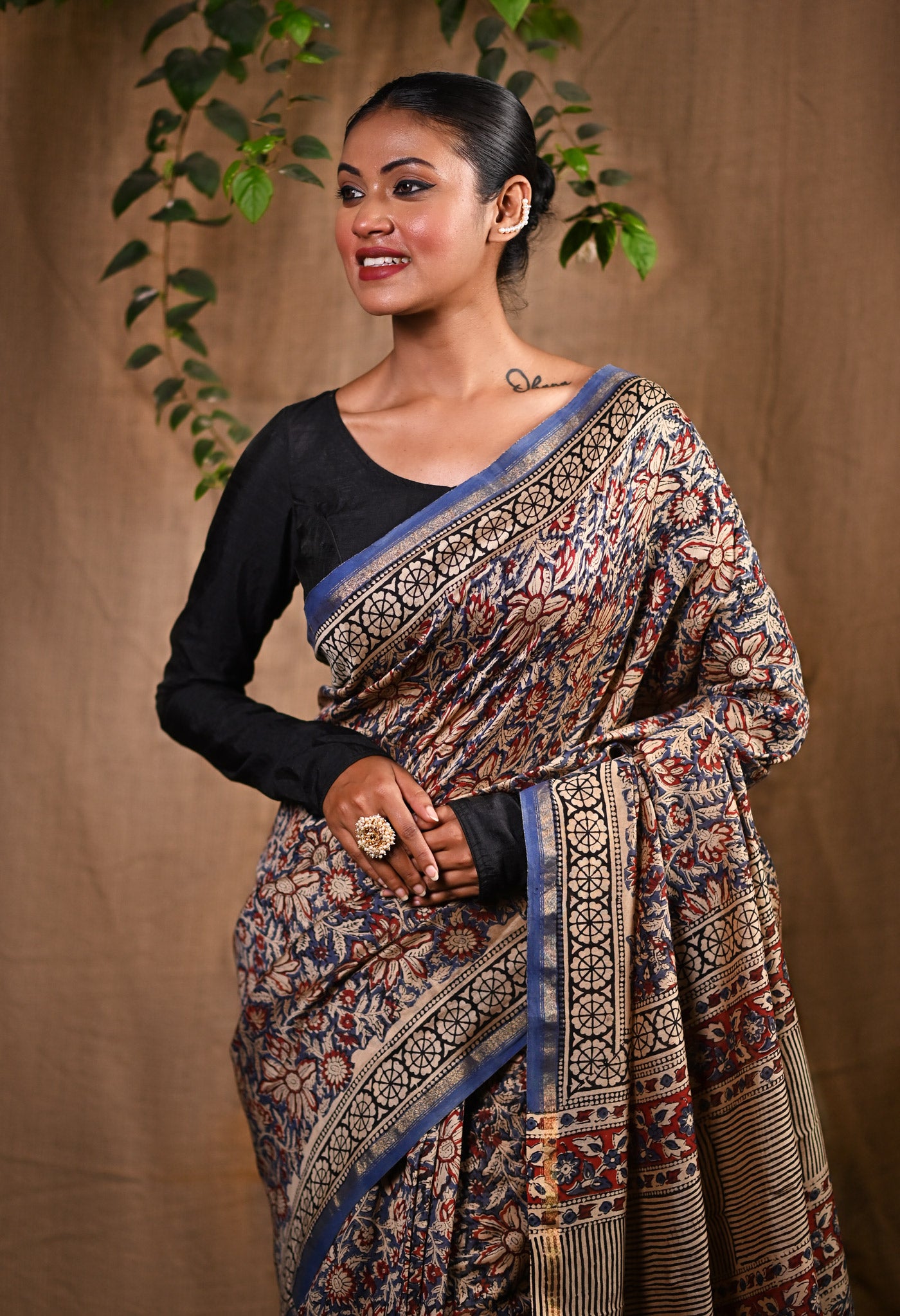 Blue Pure Bagru Printed Chanderi Sico Saree-UNM76676