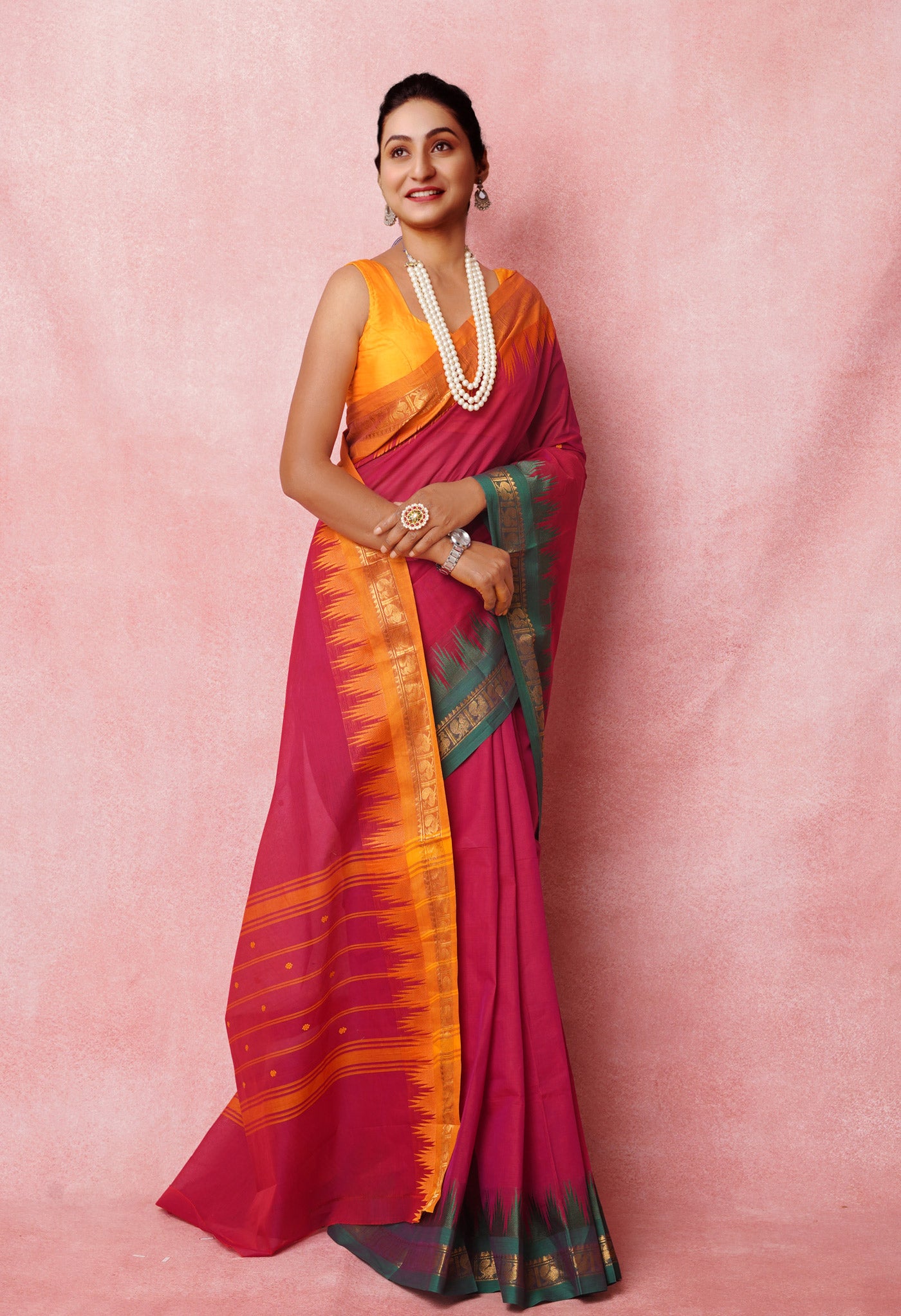 Buy Pink Pure Pavani Handcrafted Rasipuram Cotton Saree-UNM76850 Online ...