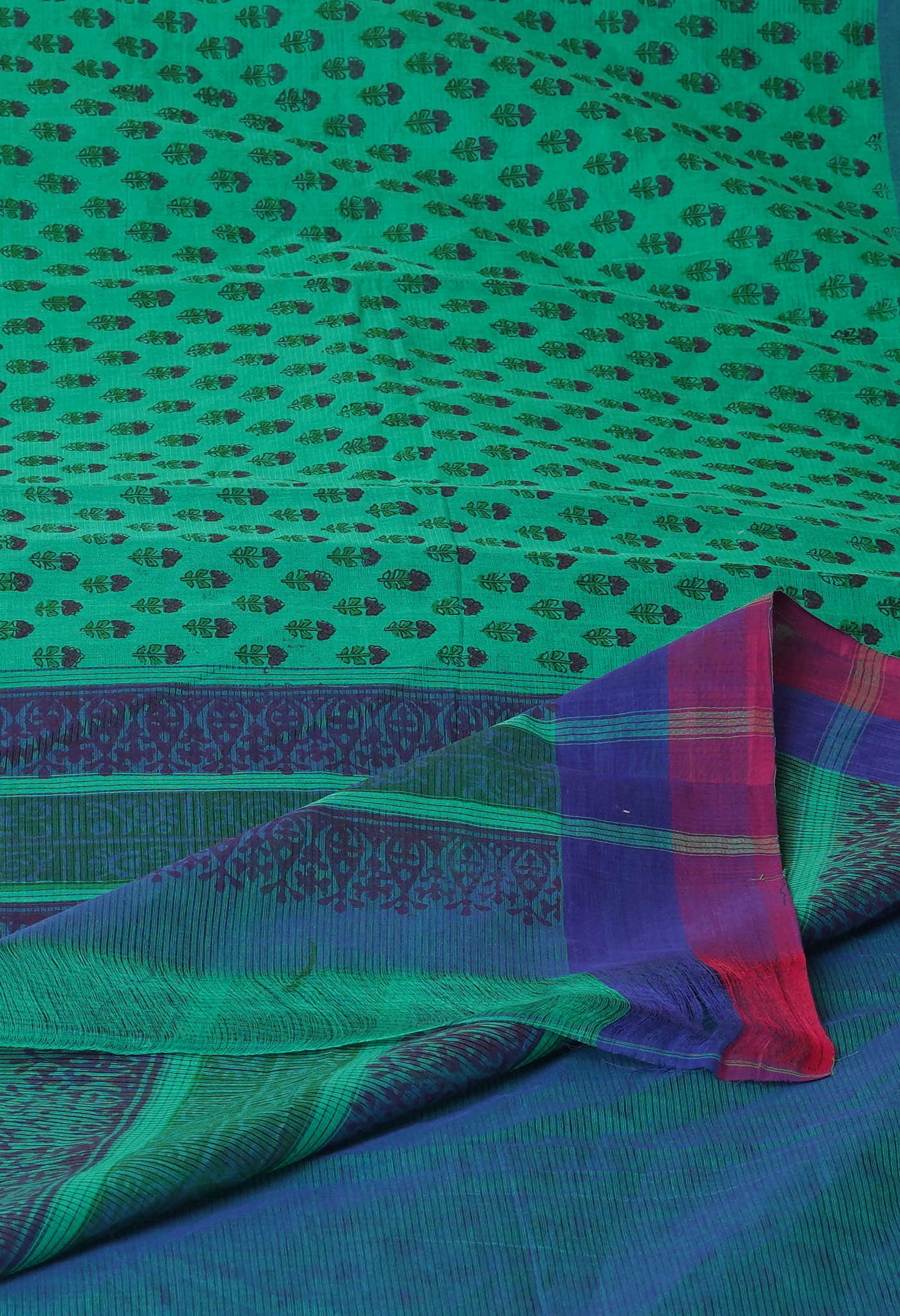 Green Pure Block Printed Mangalgiri Cotton Saree