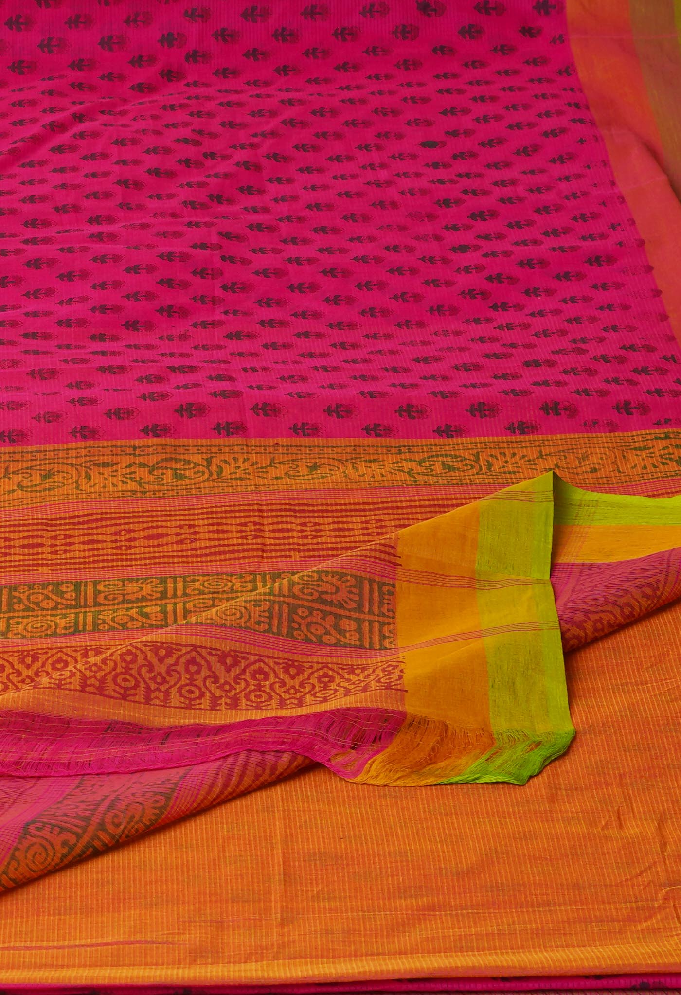 Pink Pure Block Printed Mangalgiri Cotton Saree