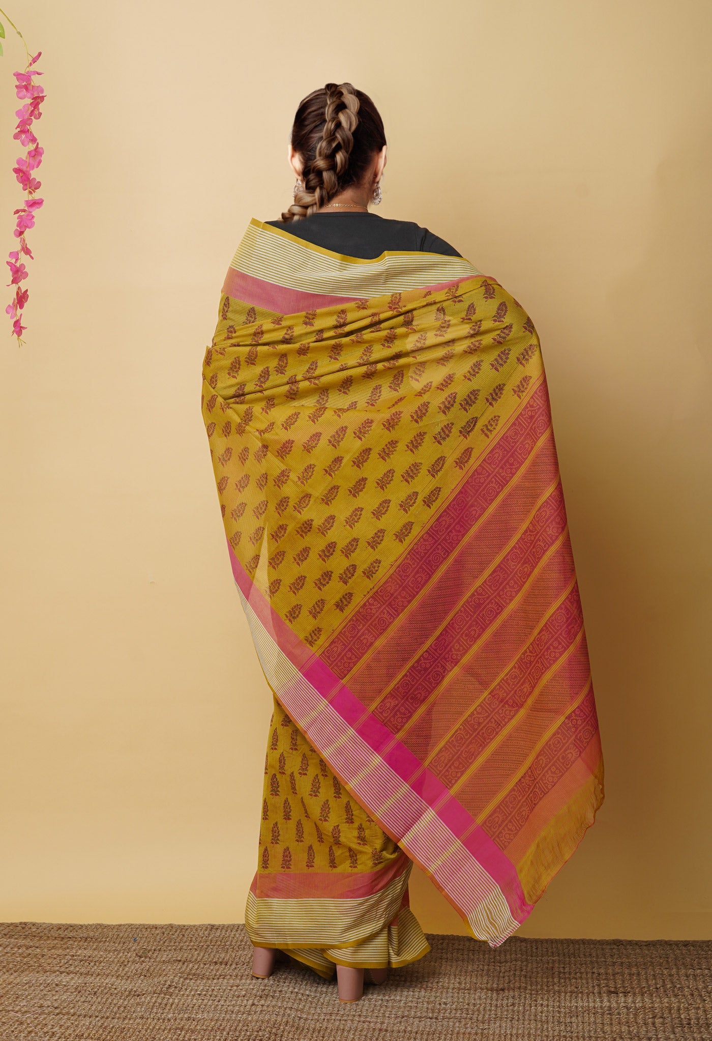 Mehind Green Pure Block Printed Mangalgiri Cotton Saree