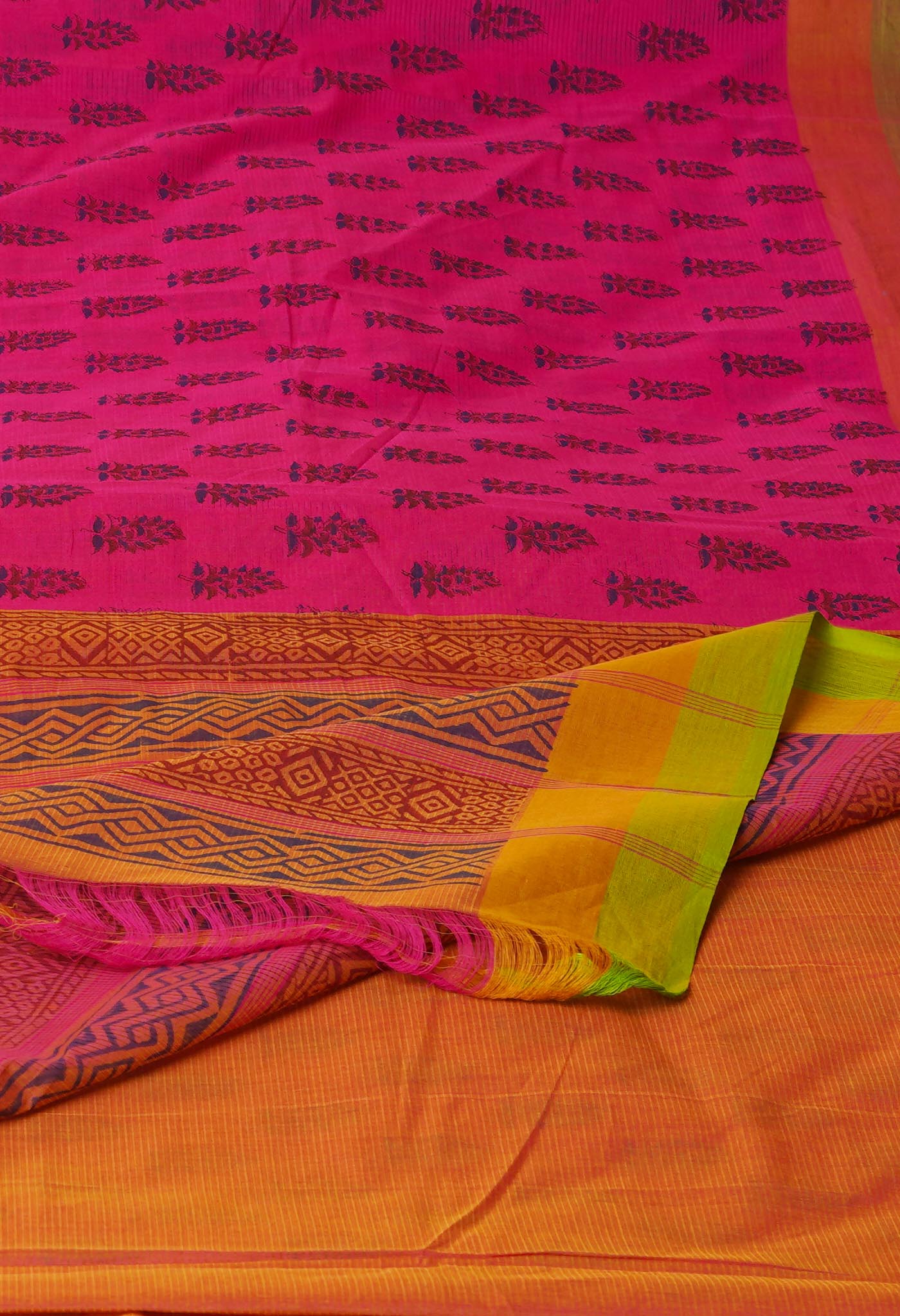 Pink Pure Block Printed Mangalgiri Cotton Saree