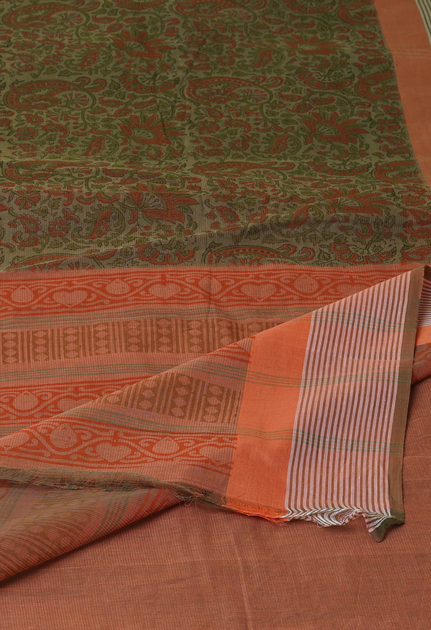 Green Pure Block Printed Mangalgiri Cotton Saree