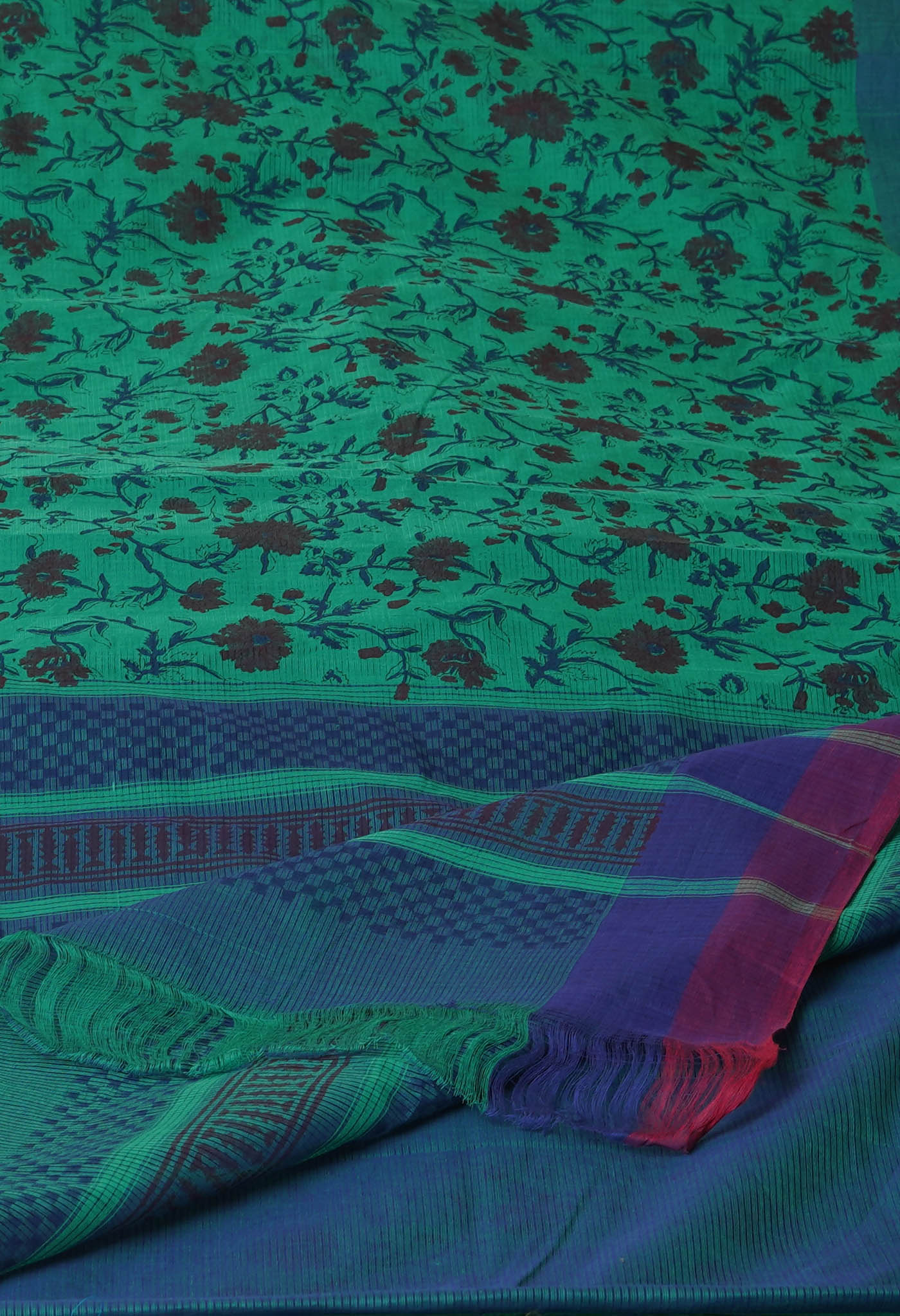 Green Pure Block Printed Mangalgiri Cotton Saree