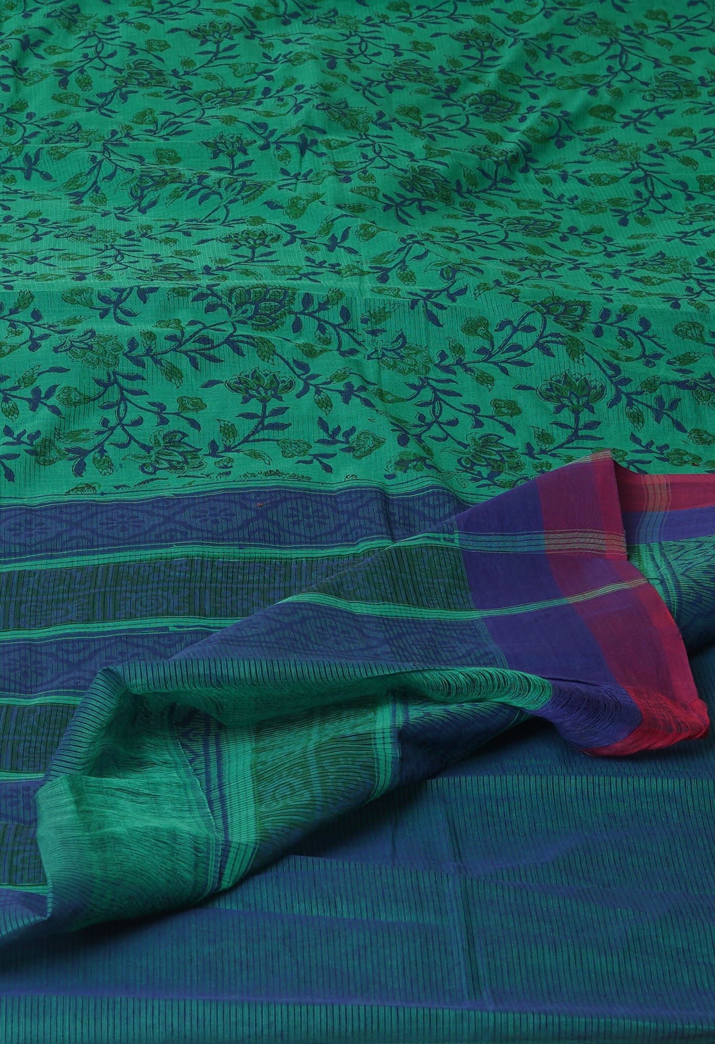 Green Pure Block Printed Mangalgiri Cotton Saree