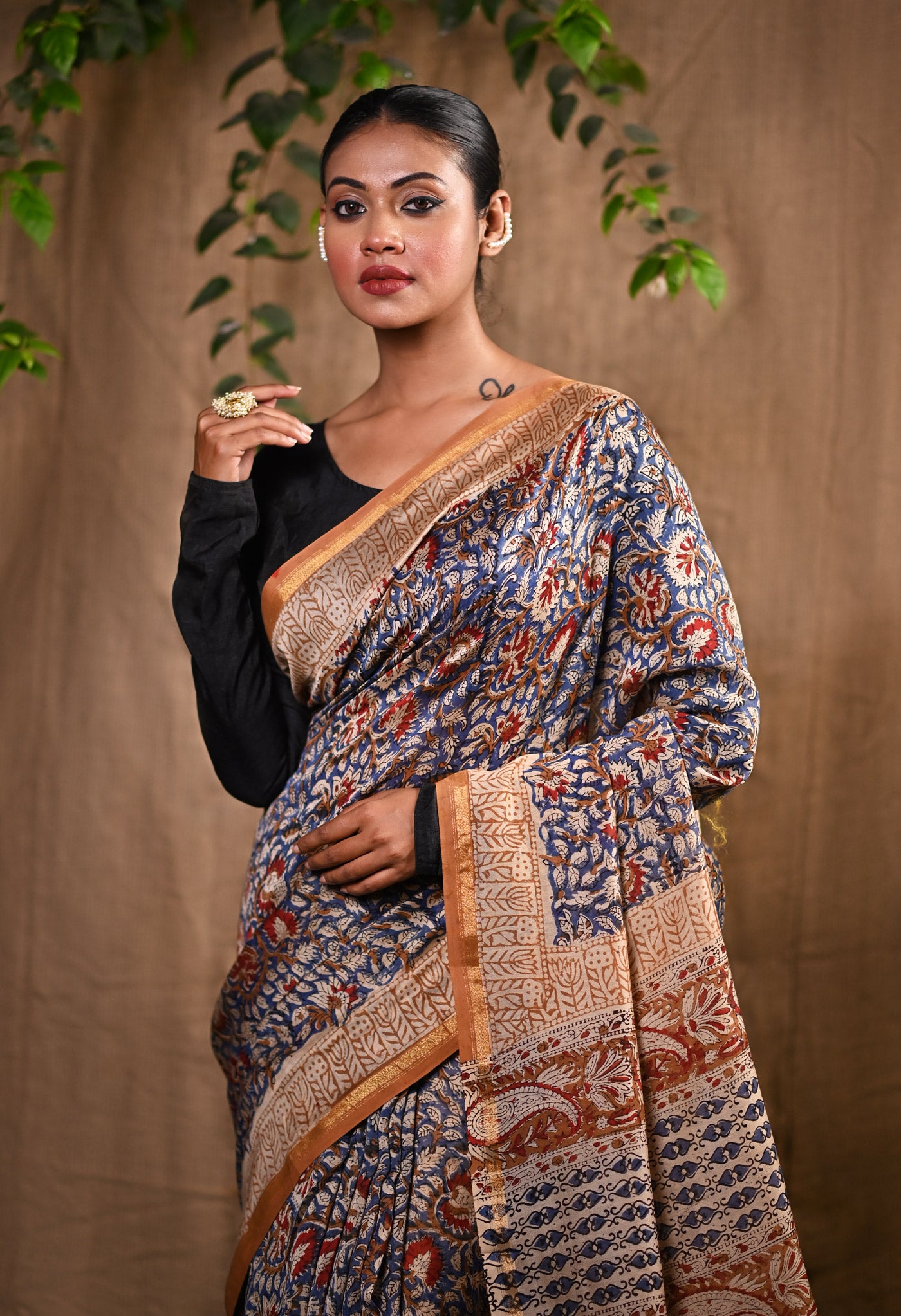 Blue Pure  Bagru Printed Chanderi Sico Saree-UNM77124