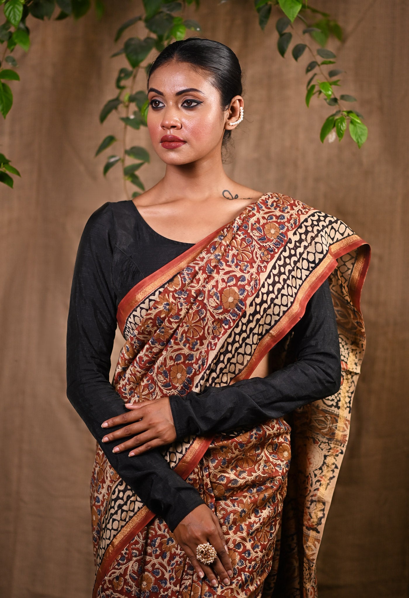 Brown Pure  Bagru Printed Chanderi Sico Saree-UNM77128