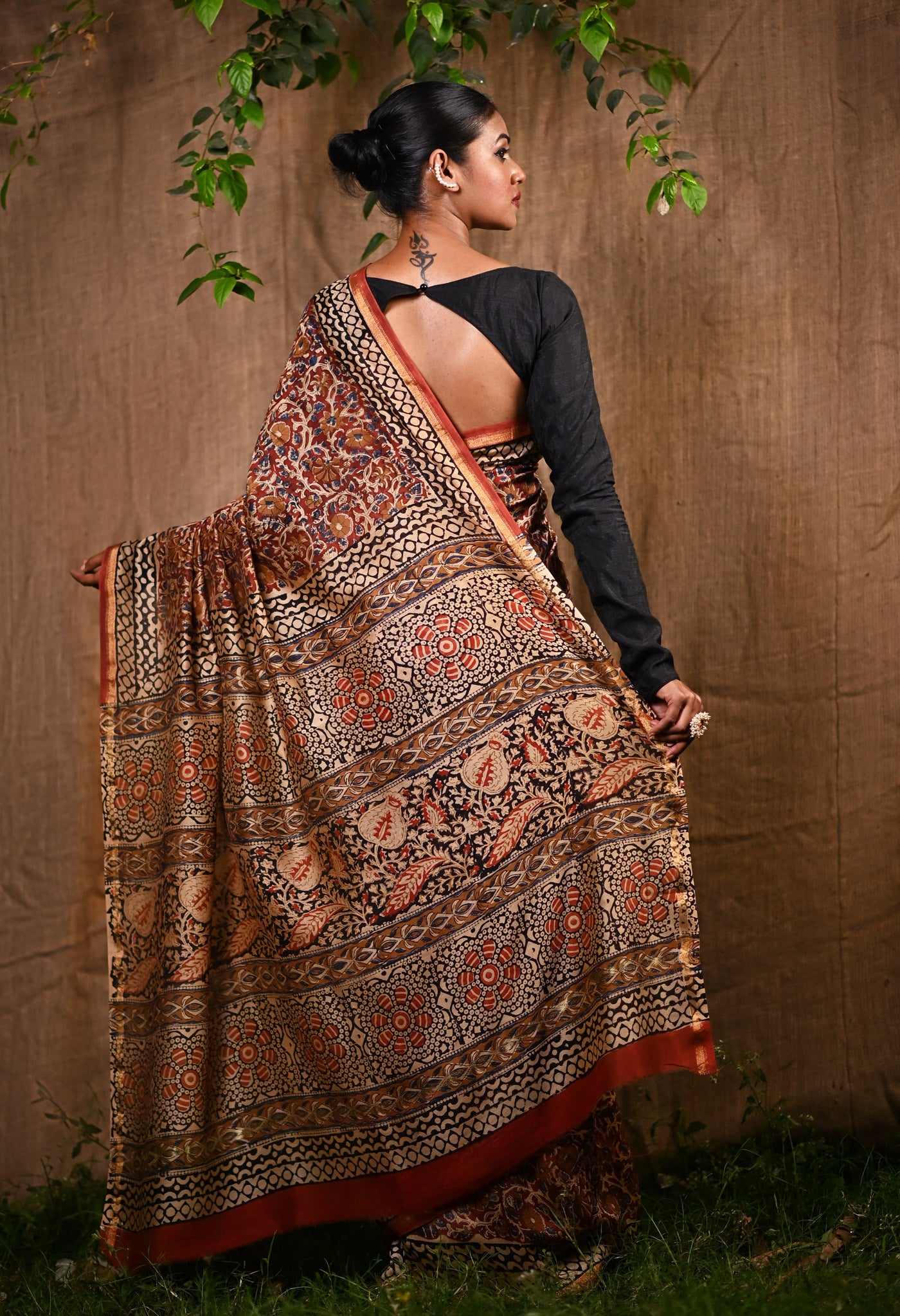 Brown Pure  Bagru Printed Chanderi Sico Saree-UNM77128