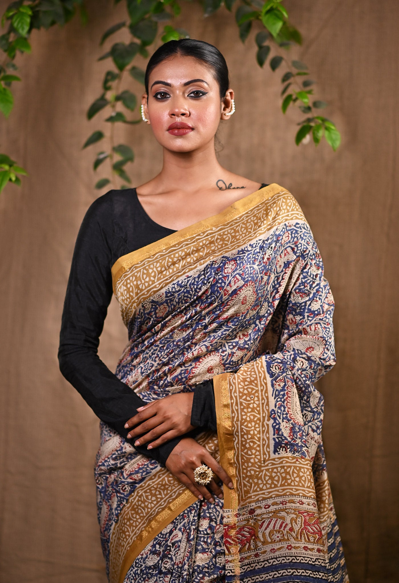 Blue Pure  Bagru Printed Chanderi Sico Saree-UNM77129